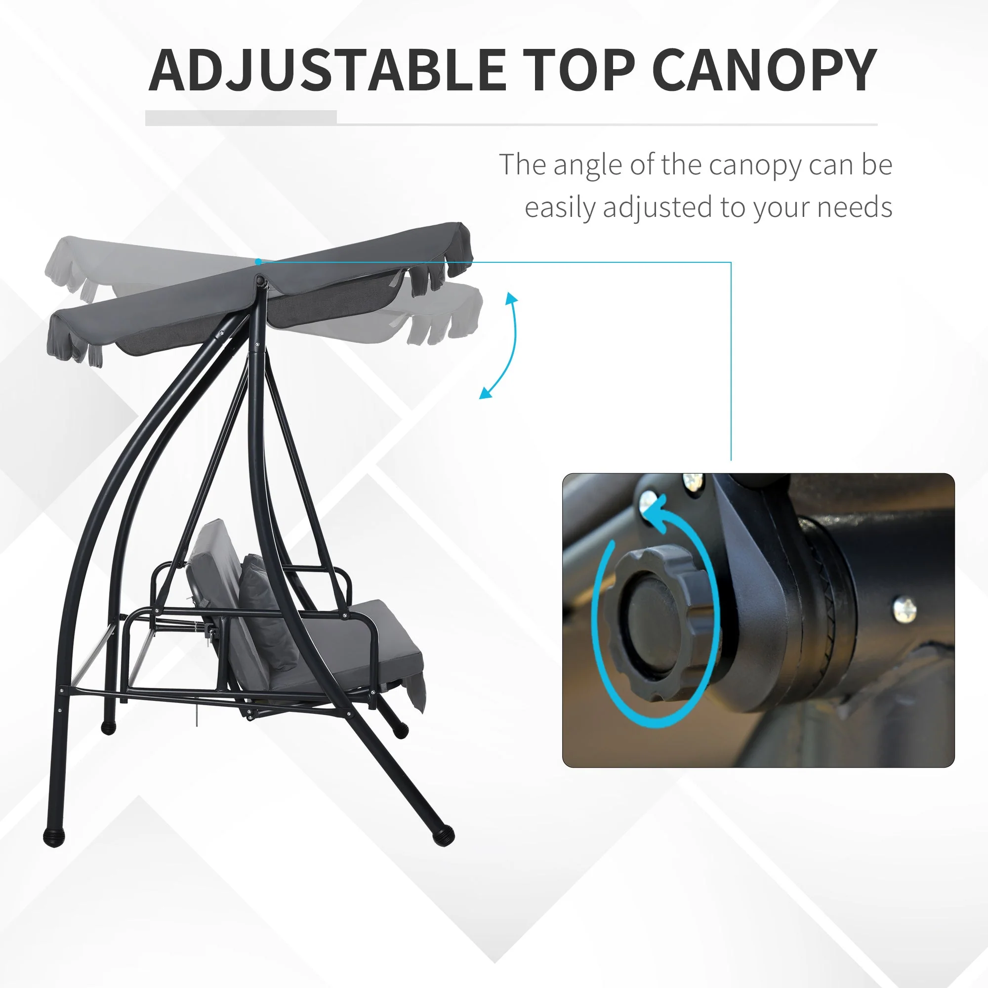Outdoor 2-in-1 Patio Swing Chair Lounger 3 Seater Garden Swing Seat Bed Hammock Bed Convertible Tilt Canopy W/ Cushion - Image 5
