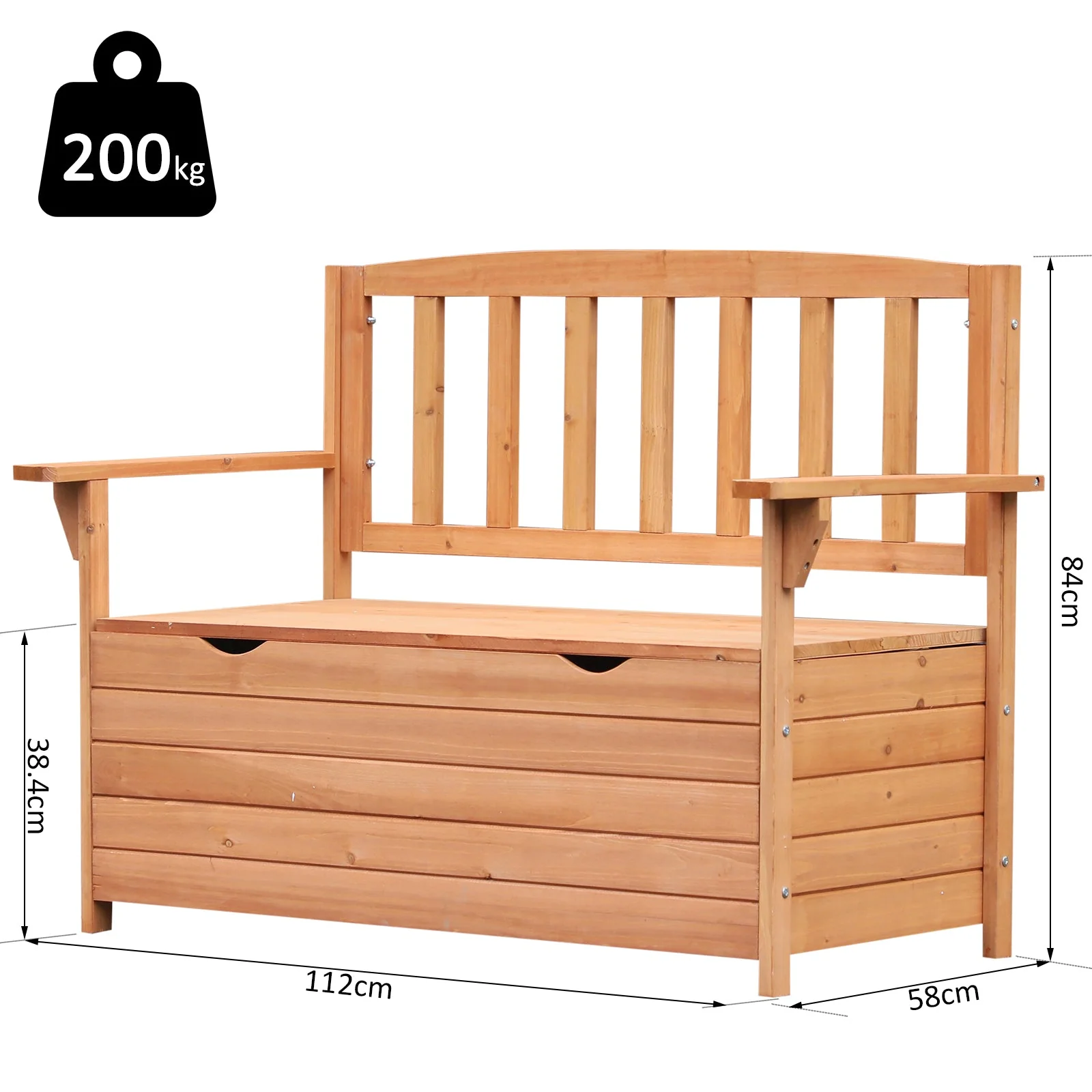 Outdoor 2 Seater Garden Wooden Storage Bench Box Patio Seating Furniture Chair 112L x 84H x 58W cm - Image 2