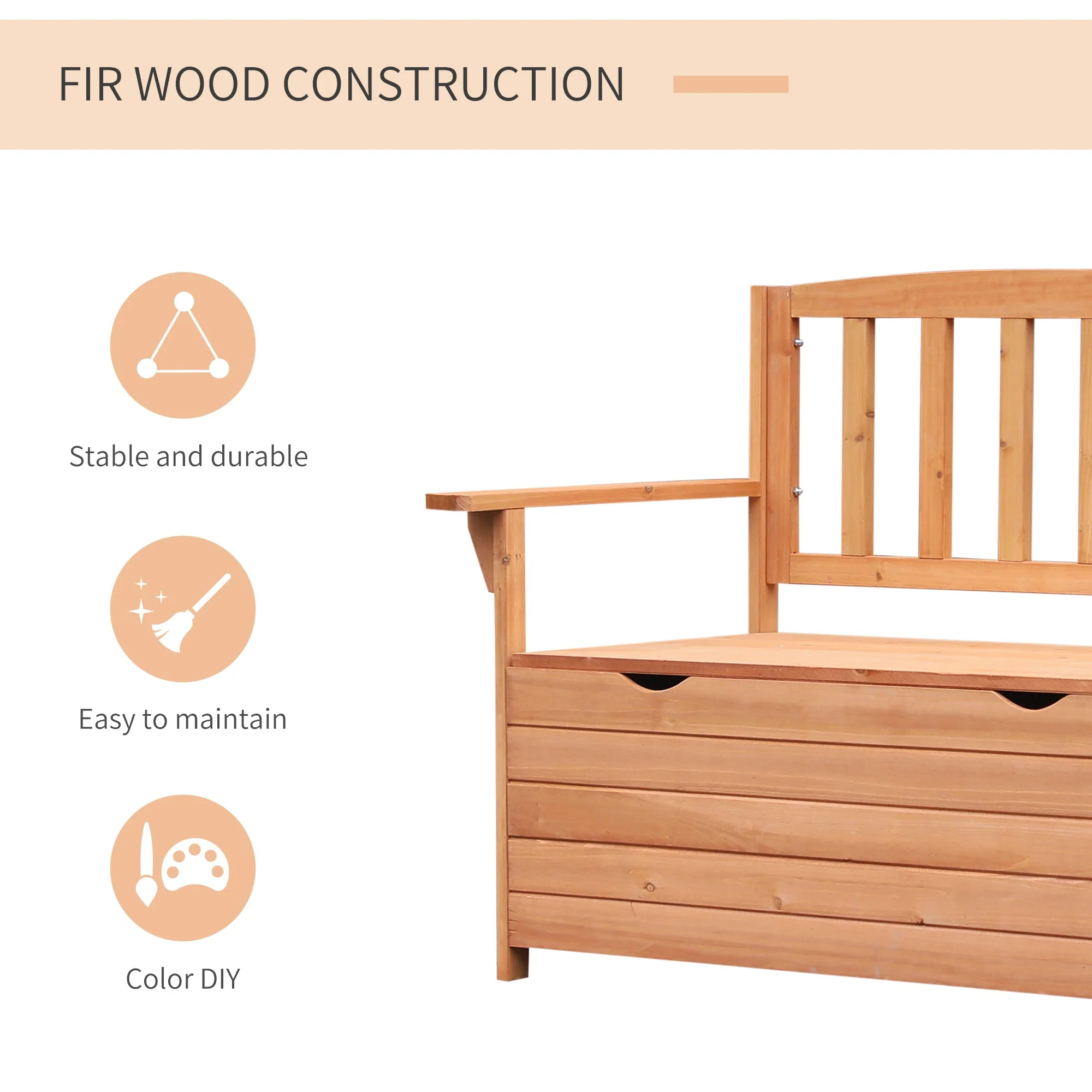 Outdoor 2 Seater Garden Wooden Storage Bench Box Patio Seating Furniture Chair 112L x 84H x 58W cm - Image 4