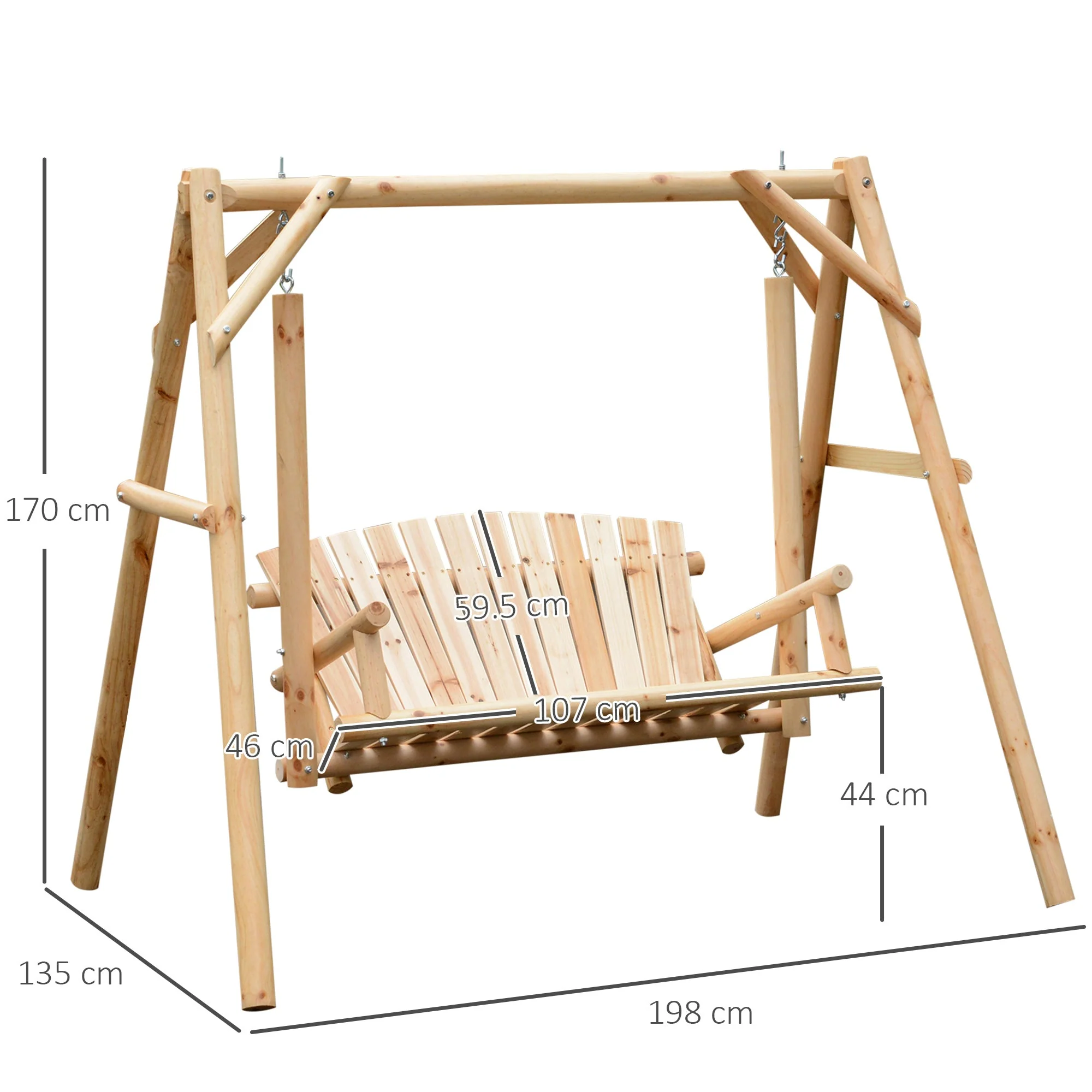 Outdoor 2 Seater Swing Chair Larch Wood Garden Swing Seat Porch Hammock Bench Lounger - Image 2