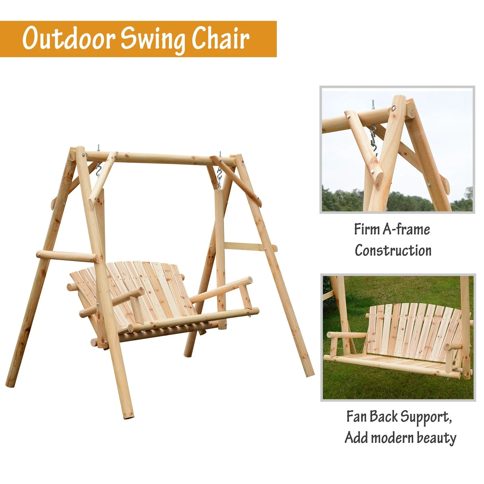 Outdoor 2 Seater Swing Chair Larch Wood Garden Swing Seat Porch Hammock Bench Lounger - Image 4