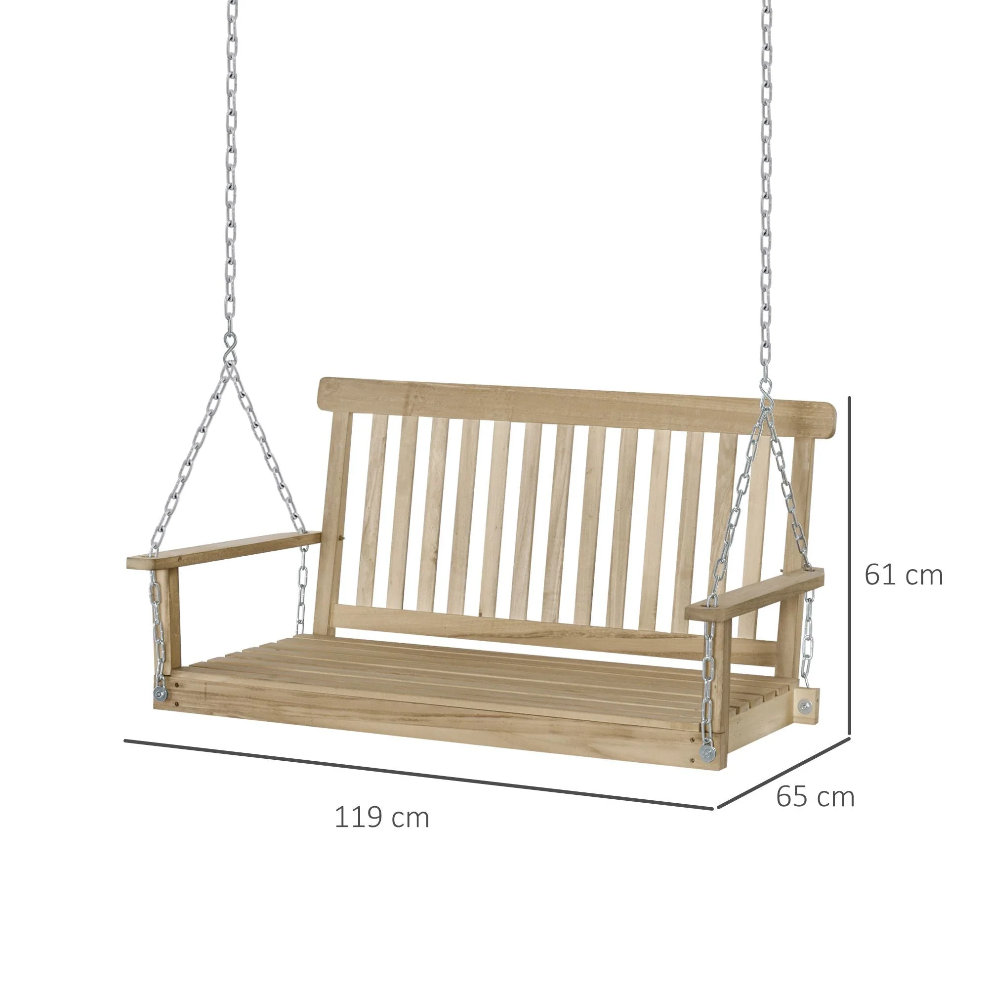 Outdoor 2 Seater Wooden Swing Chair BenchHammock Loveseat w/ Hanging Chain - Image 3