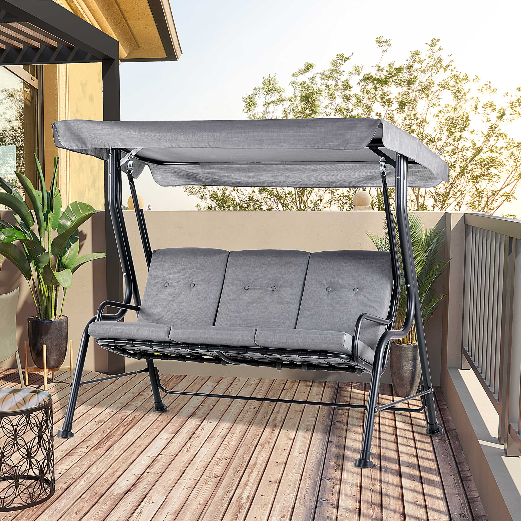 Outdoor 3-person Metal Porch Swing Chair Bench - Image 2