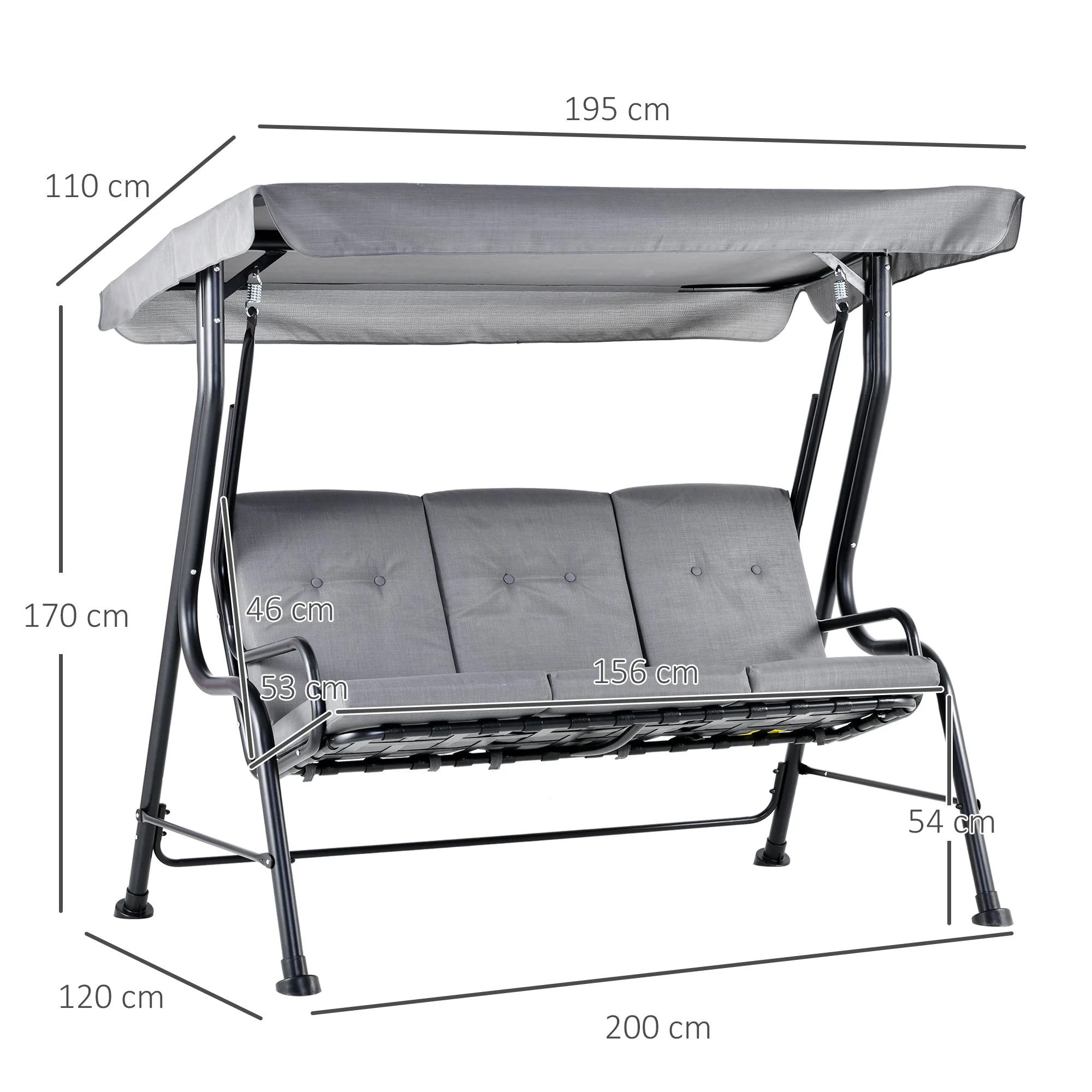 Outdoor 3-person Metal Porch Swing Chair Bench - Image 3