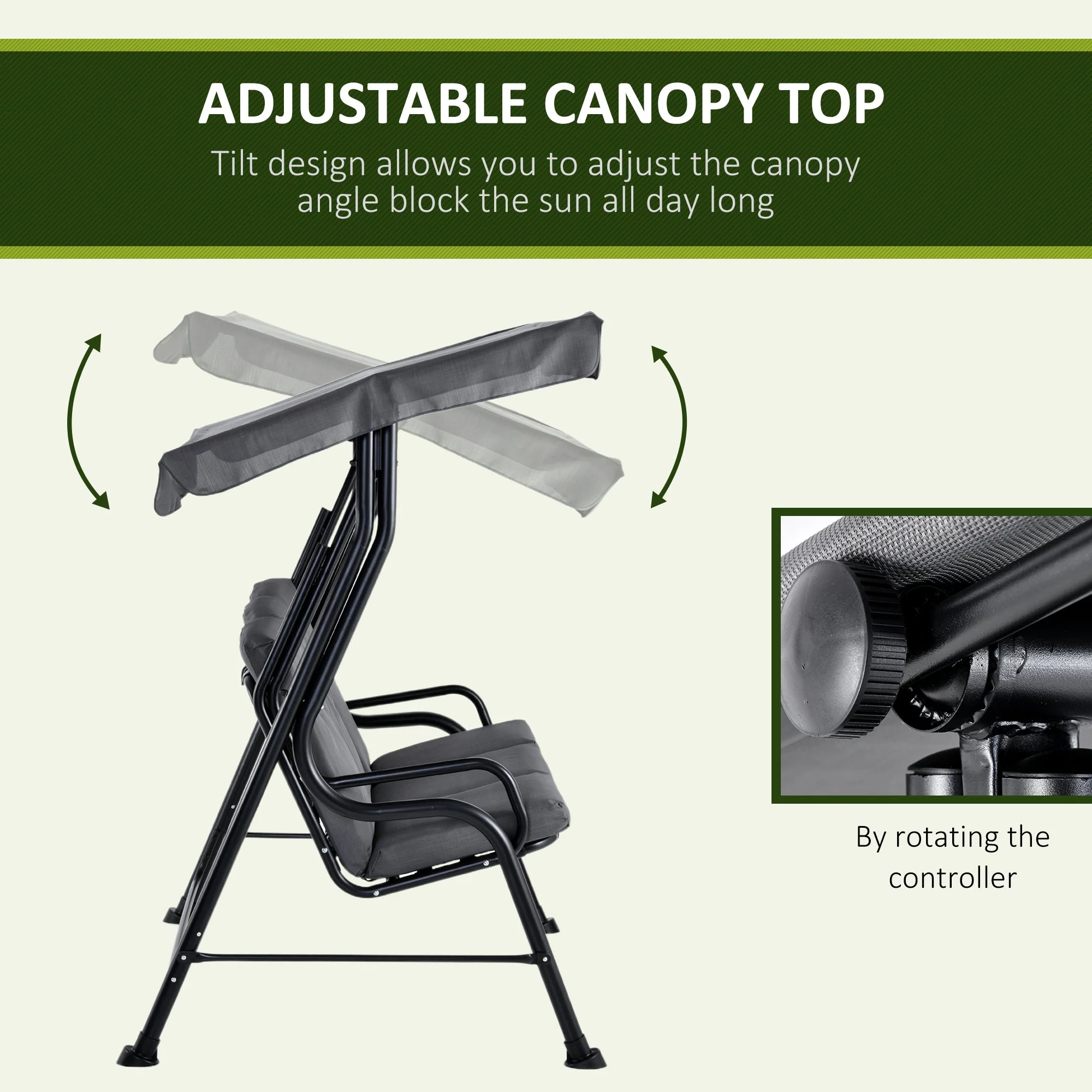 Outdoor 3-person Metal Porch Swing Chair Bench - Image 4