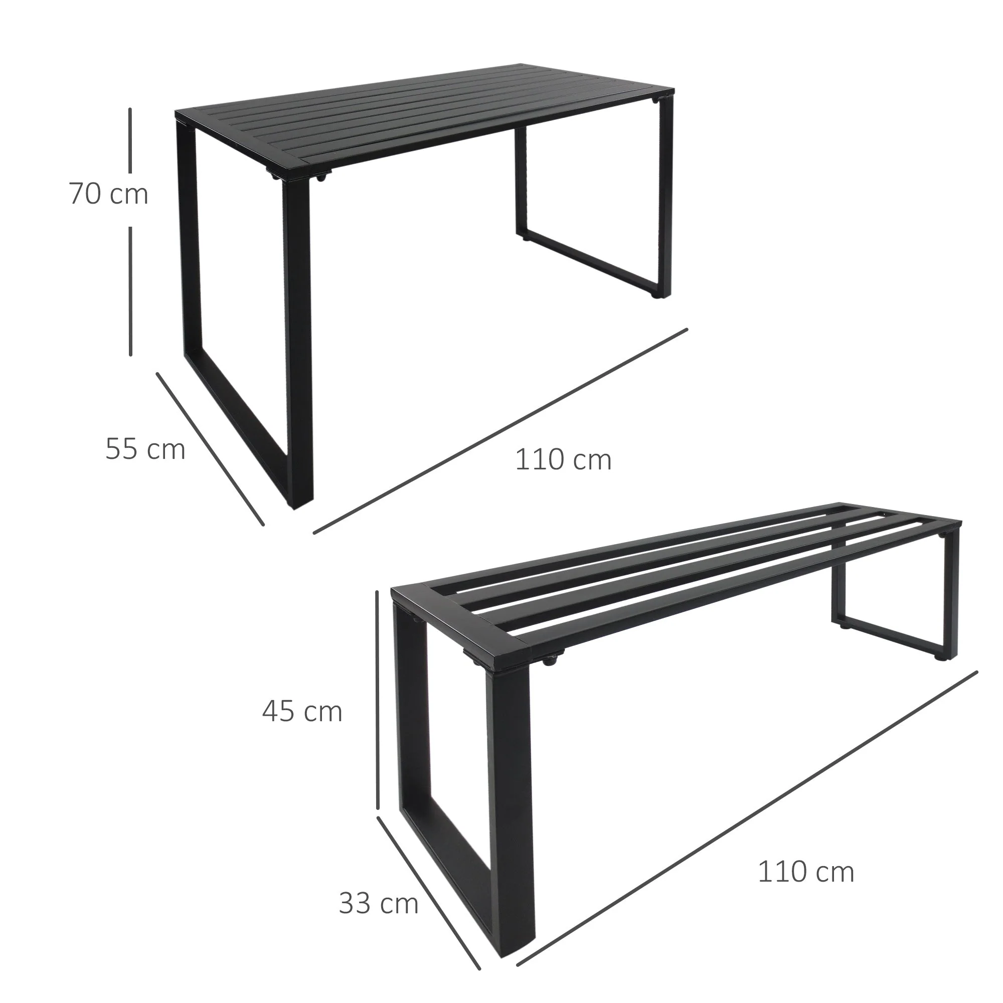 Outdoor 3-Piece Metal Picnic Table and 2 Benches Set Dining Trestle Beer Table Patio Garden Furniture Black - Image 3