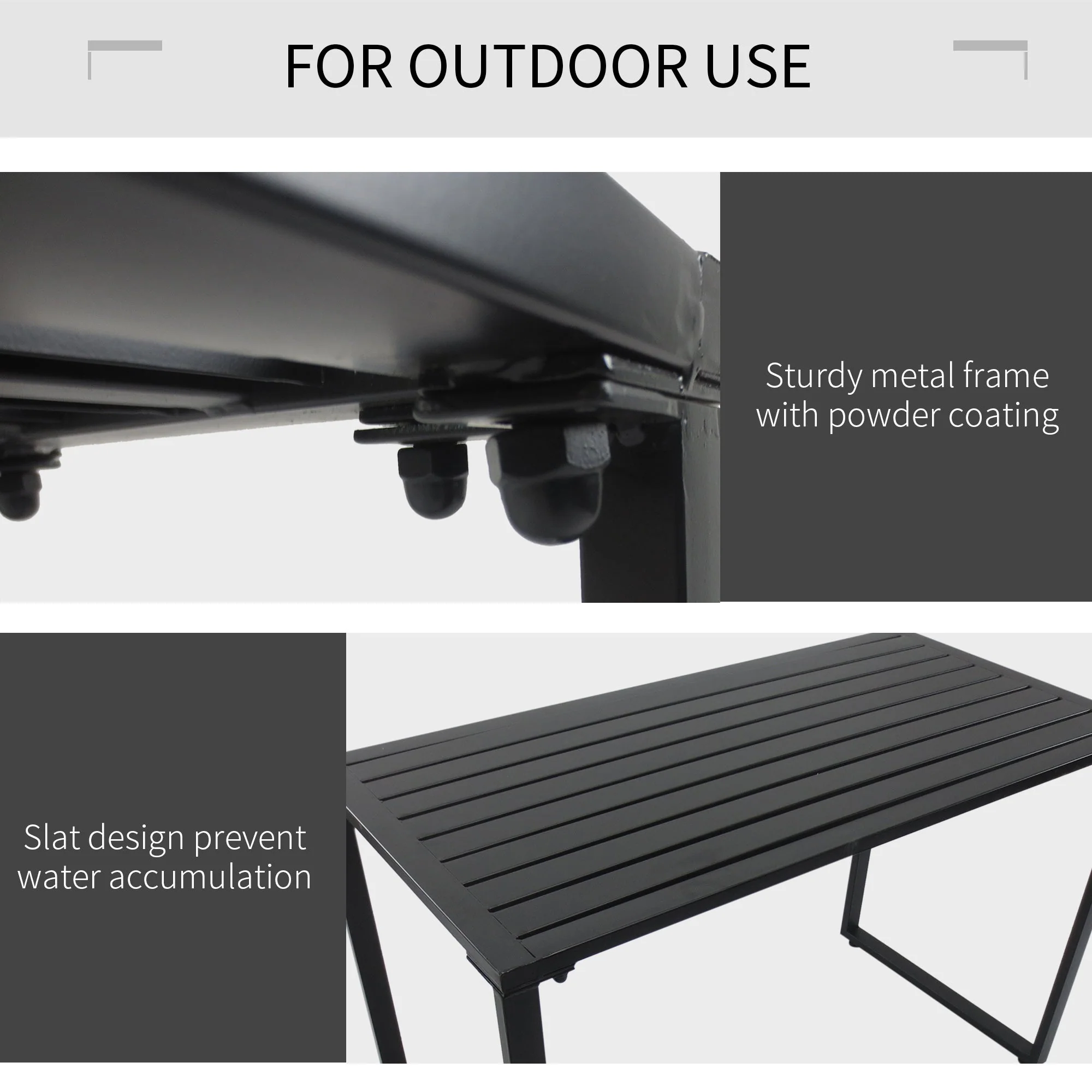 Outdoor 3-Piece Metal Picnic Table and 2 Benches Set Dining Trestle Beer Table Patio Garden Furniture Black - Image 4