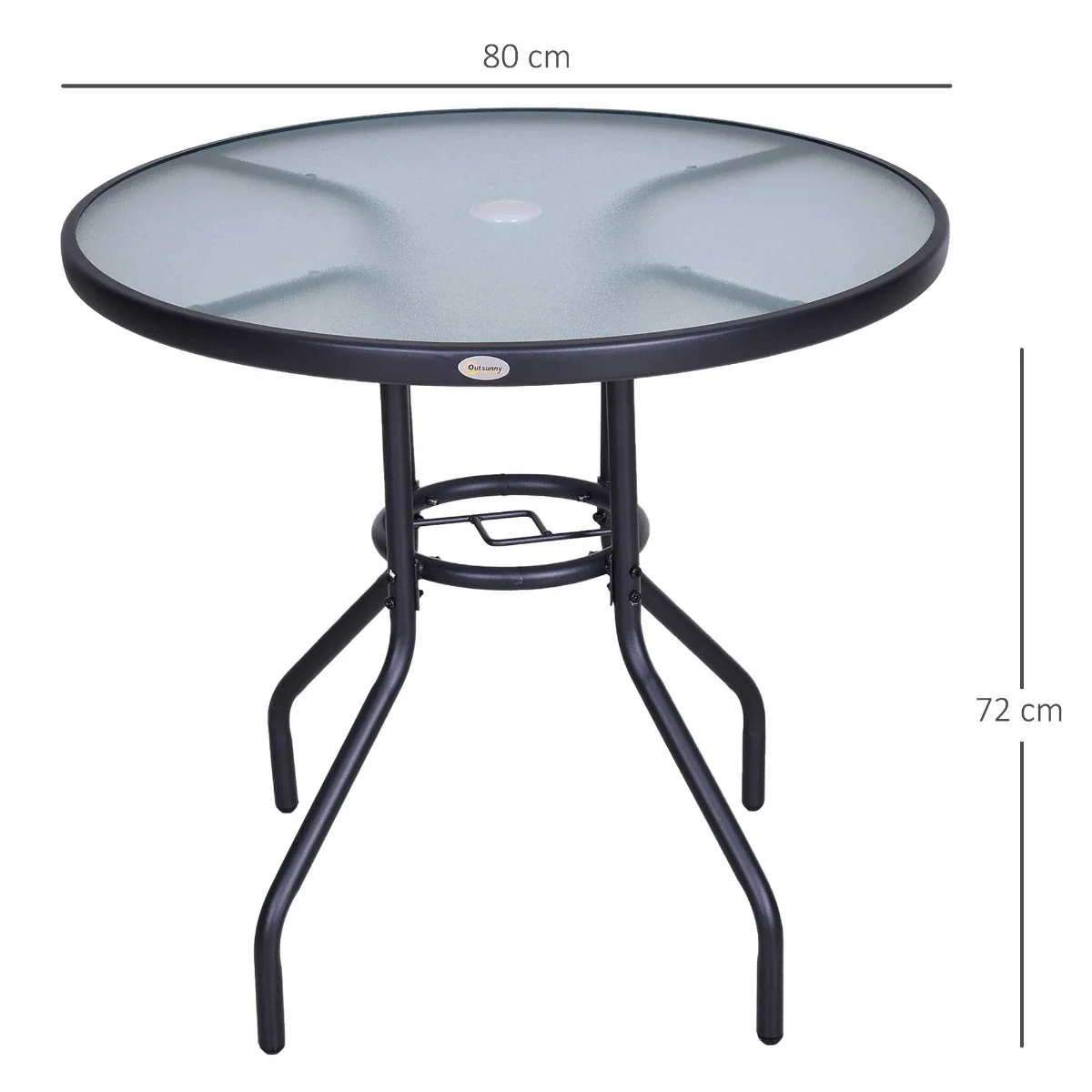 Outdoor 80cm Round Dining Table Tempered Glass Top Steel Frame Bistro Coffee End Side Table Garden w/ Parasol Hole - Image 3