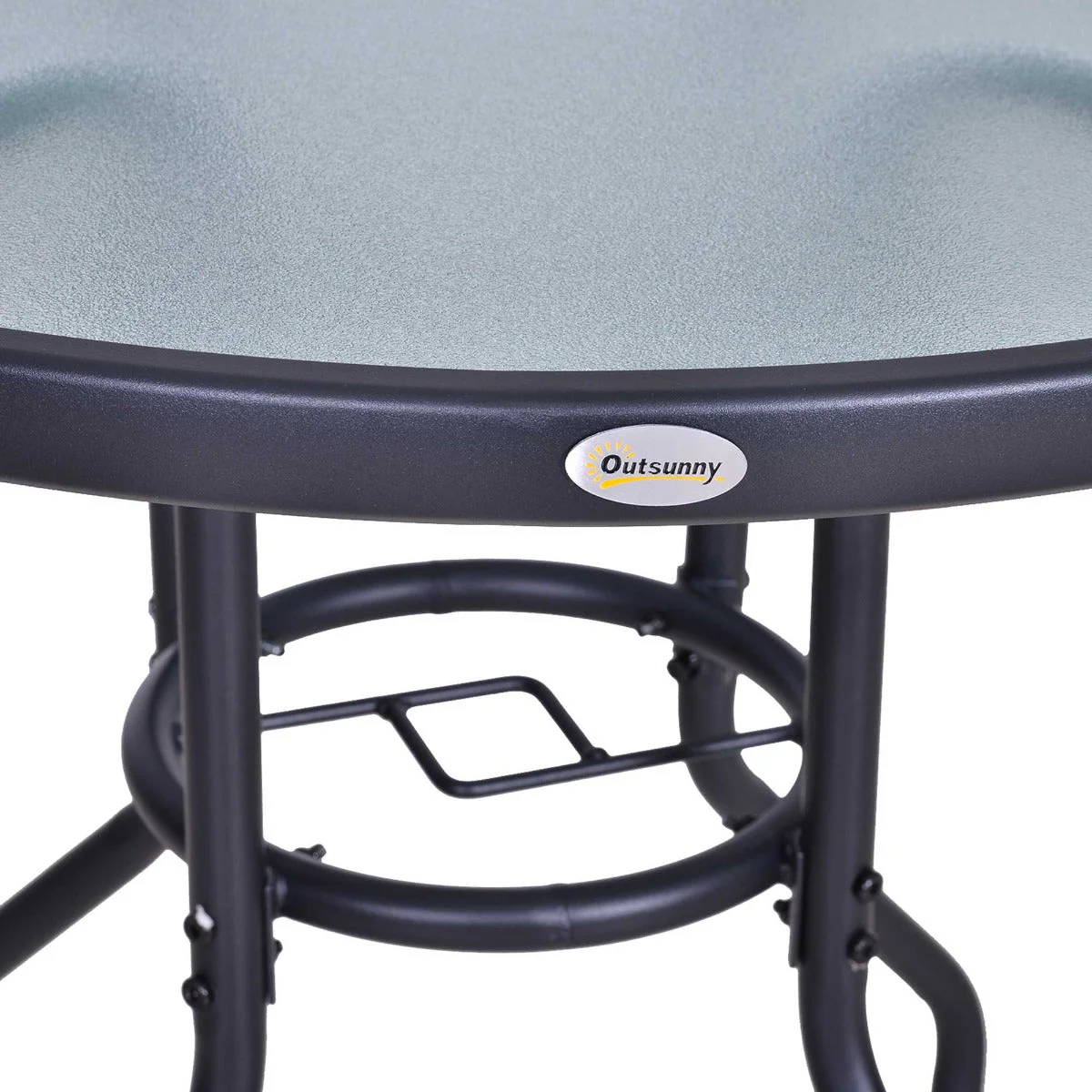 Outdoor 80cm Round Dining Table Tempered Glass Top Steel Frame Bistro Coffee End Side Table Garden w/ Parasol Hole - Image 7