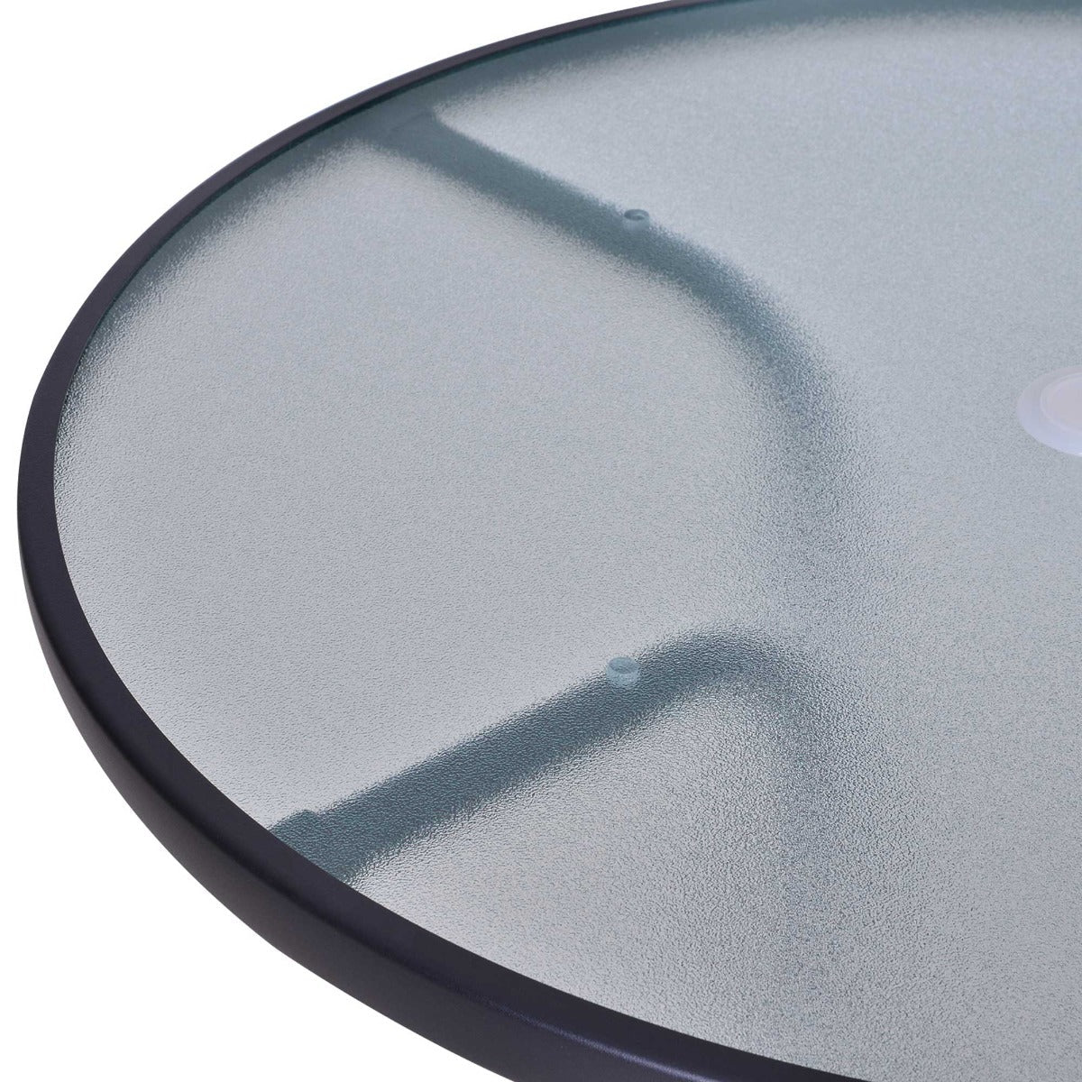Outdoor 80cm Round Dining Table Tempered Glass Top Steel Frame Bistro Coffee End Side Table Garden w/ Parasol Hole - Image 8