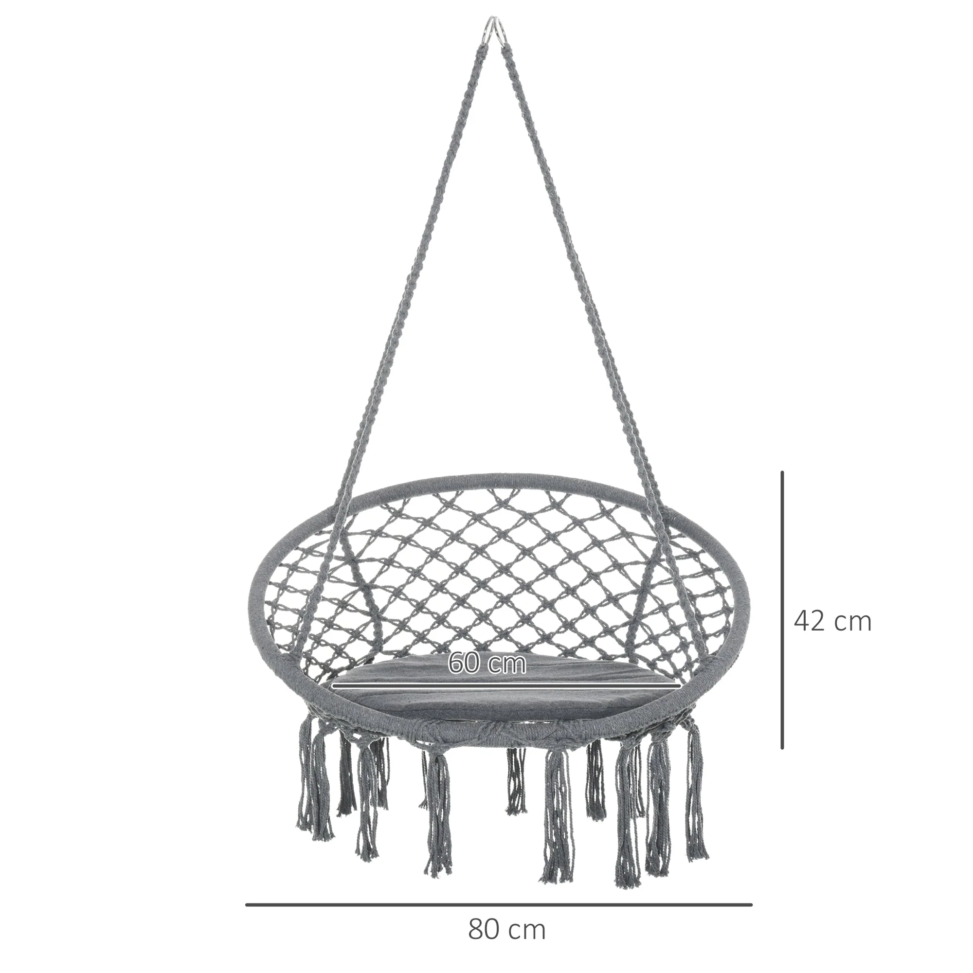 Outdoor Cotton-Polyester Blend Macrame Hanging Rope Chair with Cushion - Image 3