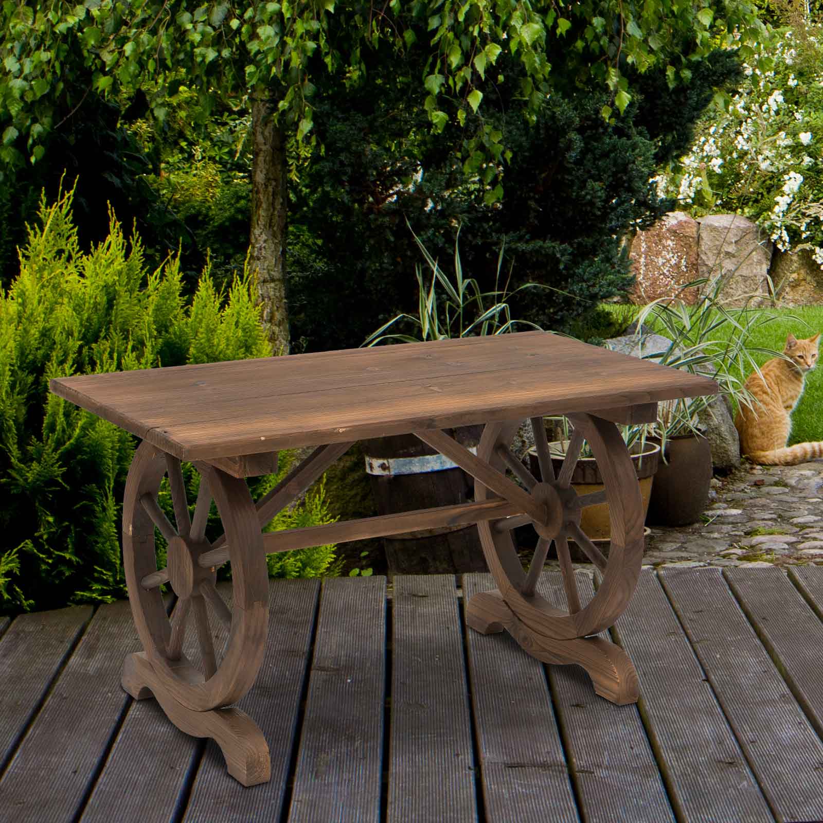 Outdoor Dining Table Patio Display Desk Natural Fir Wood Water-Resistant - Image 2