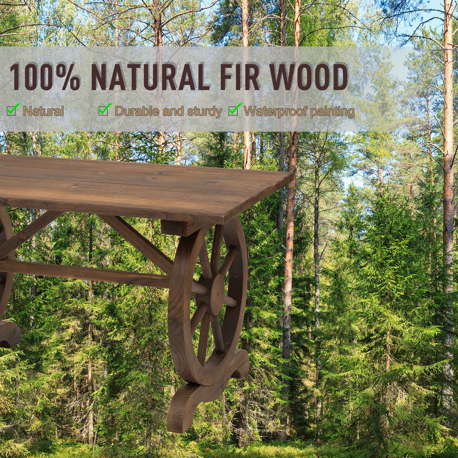 Outdoor Dining Table Patio Display Desk Natural Fir Wood Water-Resistant - Image 4