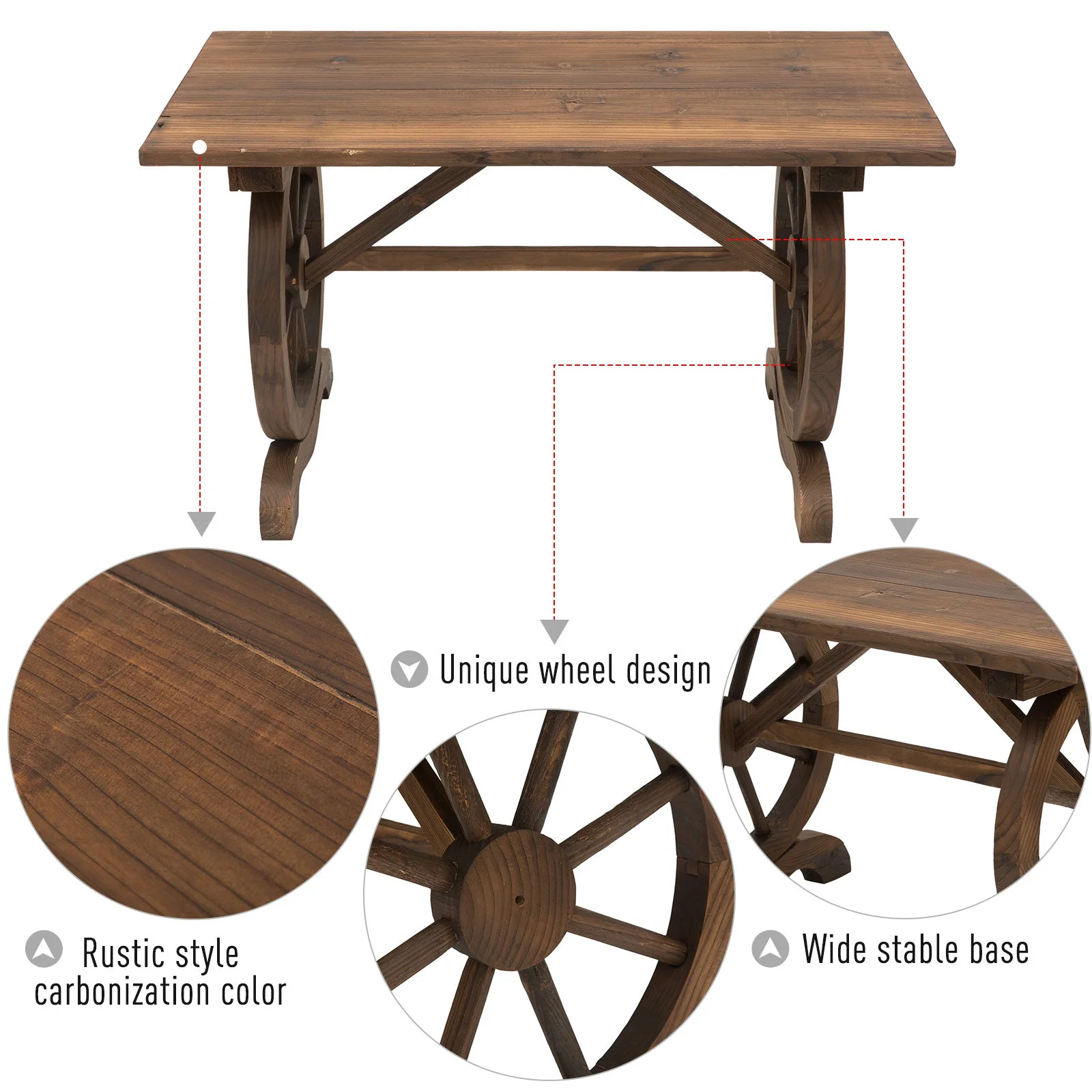 Outdoor Dining Table Patio Display Desk Natural Fir Wood Water-Resistant - Image 5