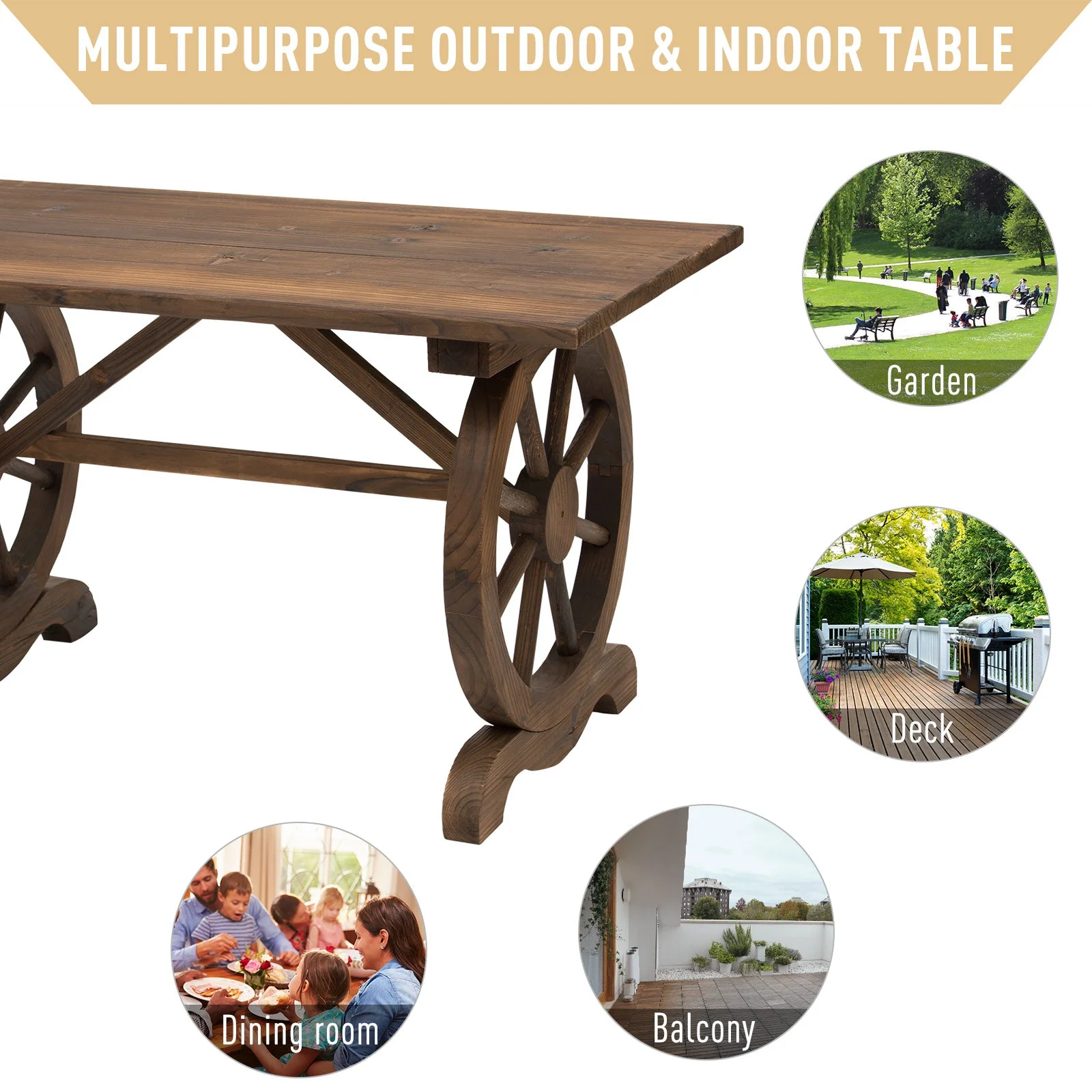Outdoor Dining Table Patio Display Desk Natural Fir Wood Water-Resistant - Image 6