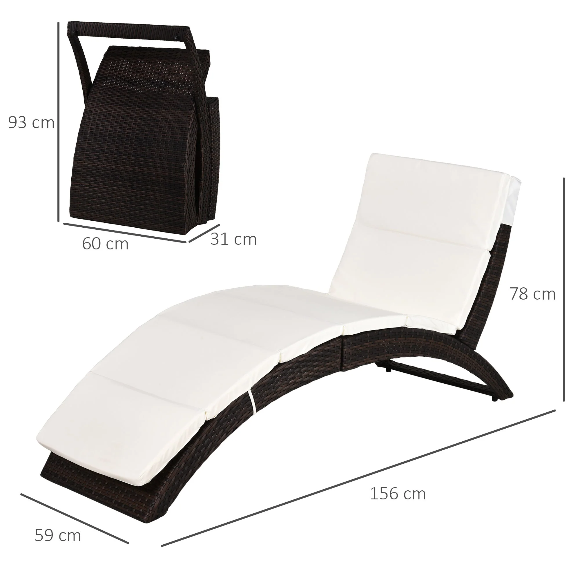 Outdoor Foldable PE Rattan Sun Lounger with Soft Padded Cushion - Image 3