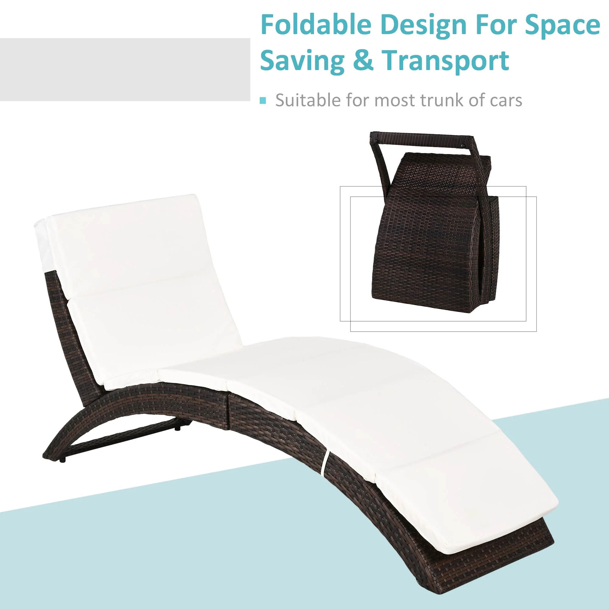 Outdoor Foldable PE Rattan Sun Lounger with Soft Padded Cushion - Image 5