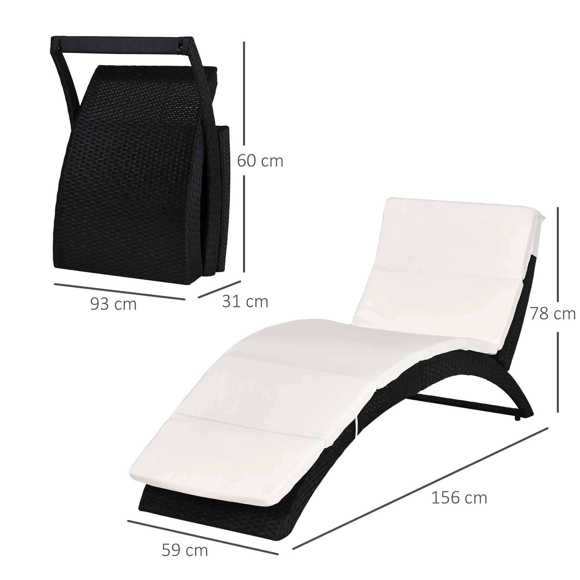 Outdoor Foldable PE Rattan Sun Lounger with Soft Padded Cushion - Image 3