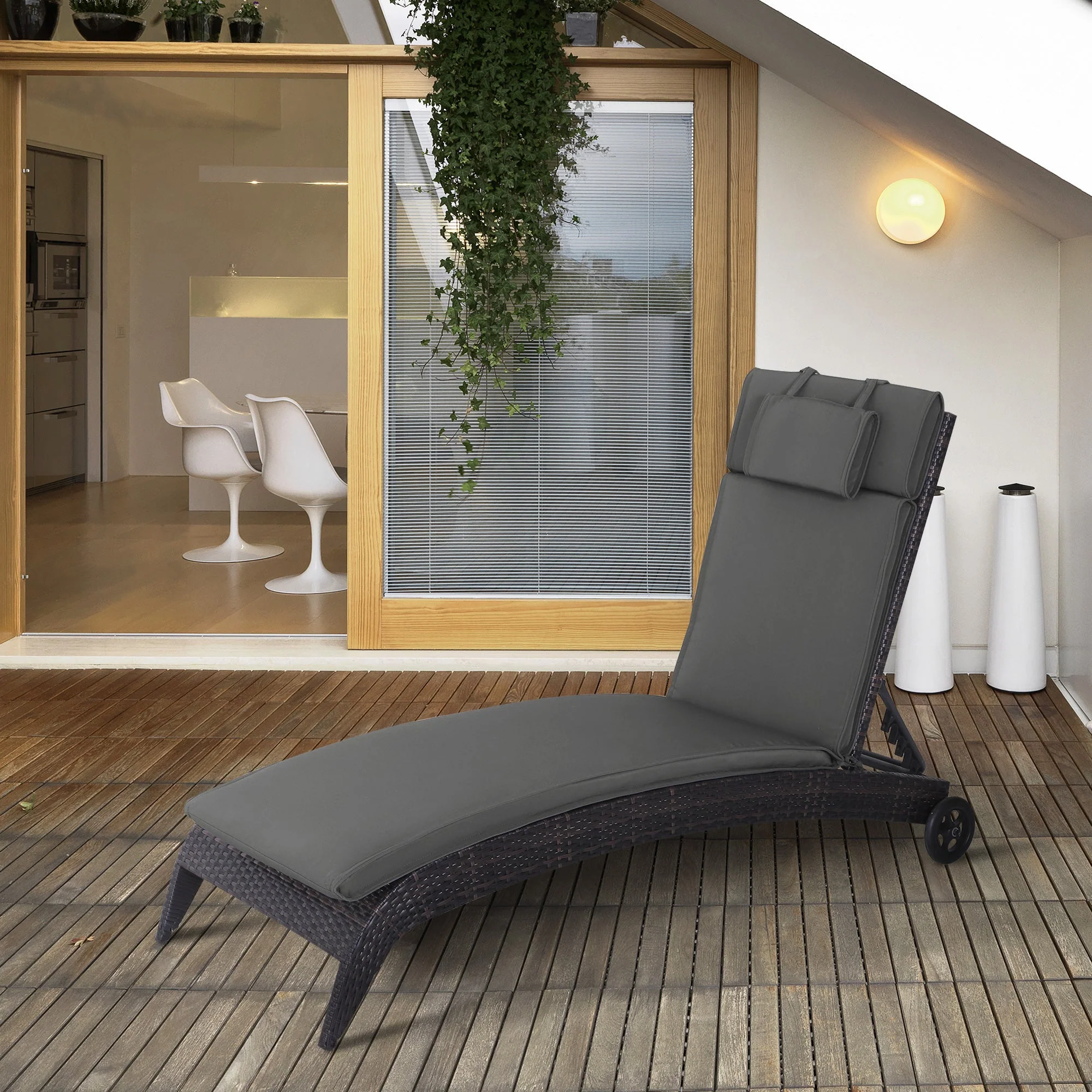 Outdoor Garden Patio Folding High Back Chair Cushion Replacement Seat Pad - Grey - Image 2