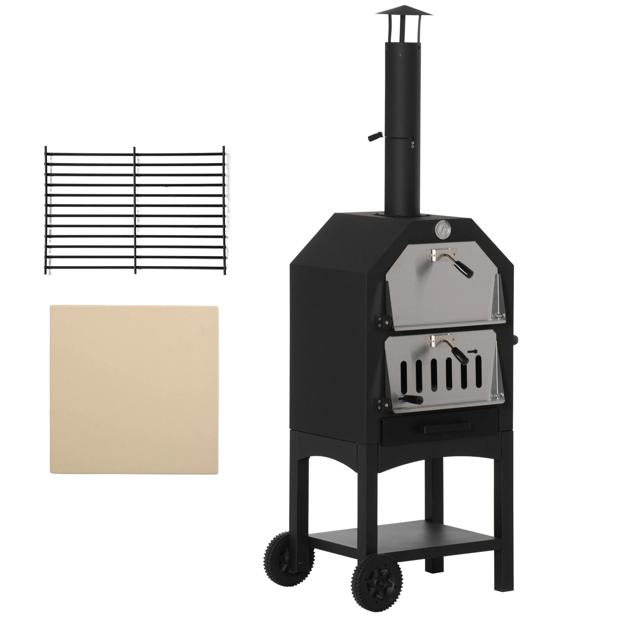Outdoor Garden Pizza Oven Charcoal BBQ Grill 3-Tier Freestanding w/ Chimney - Image 2