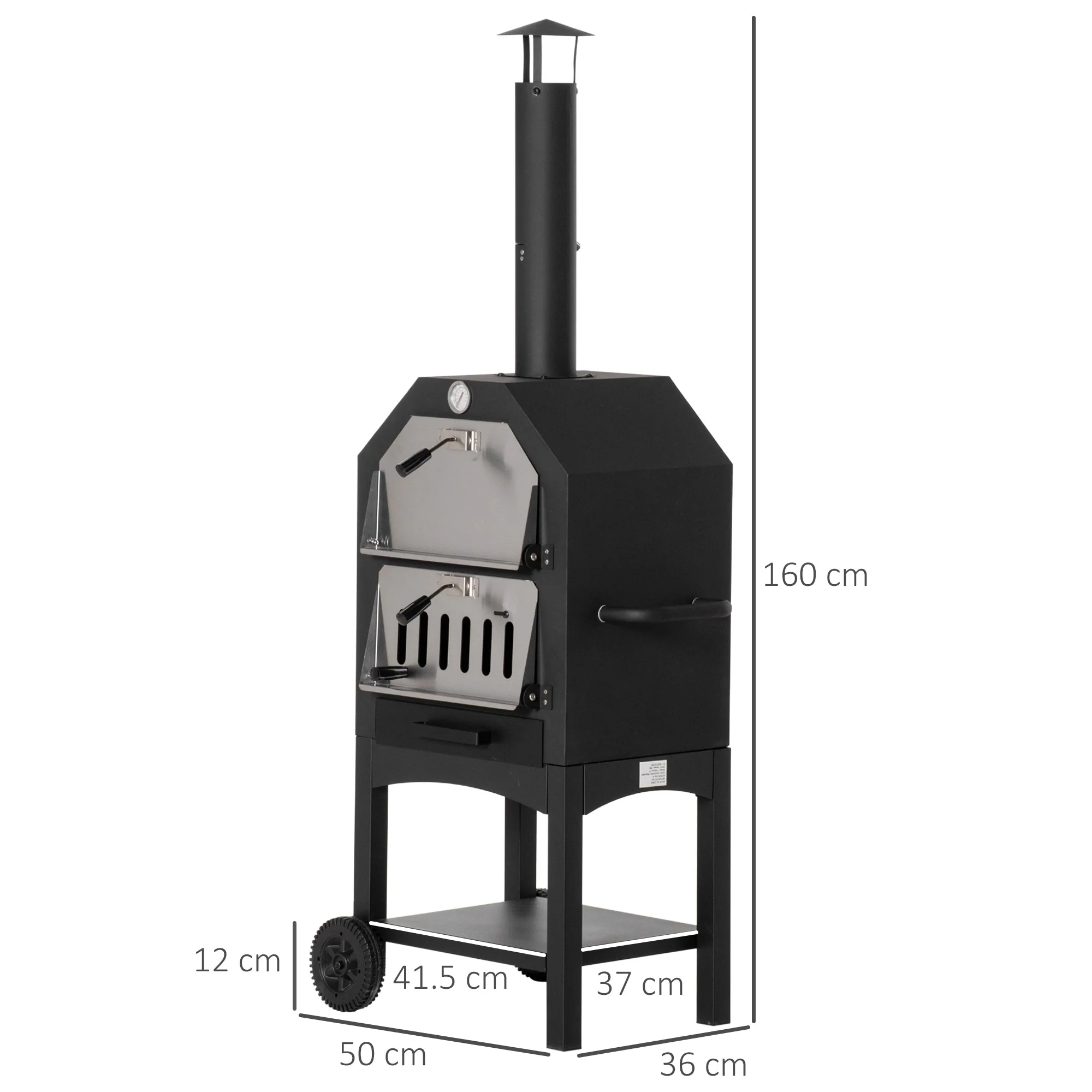 Outdoor Garden Pizza Oven Charcoal BBQ Grill 3-Tier Freestanding w/ Chimney - Image 3