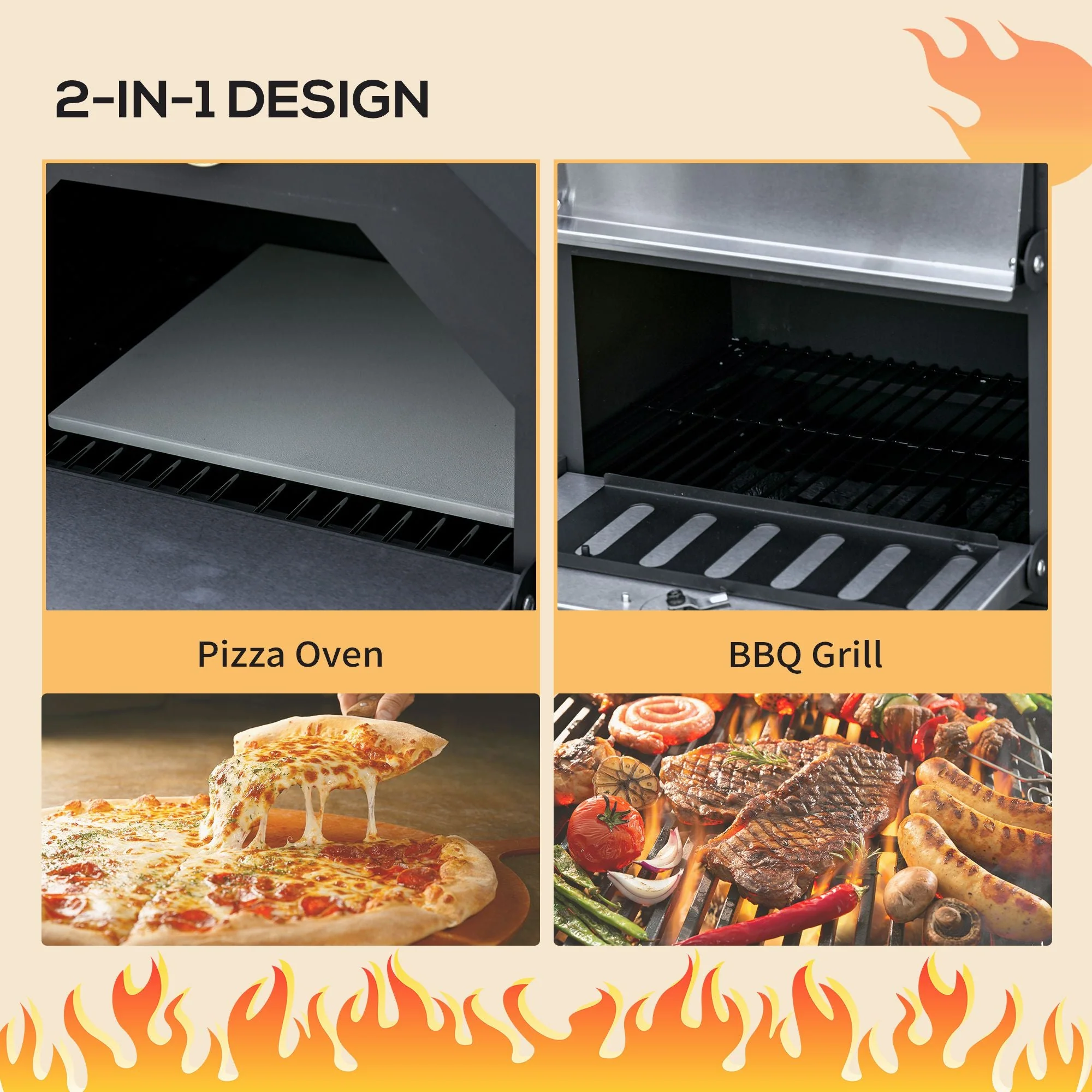 Outdoor Garden Pizza Oven Charcoal BBQ Grill 3-Tier Freestanding w/ Chimney - Image 5