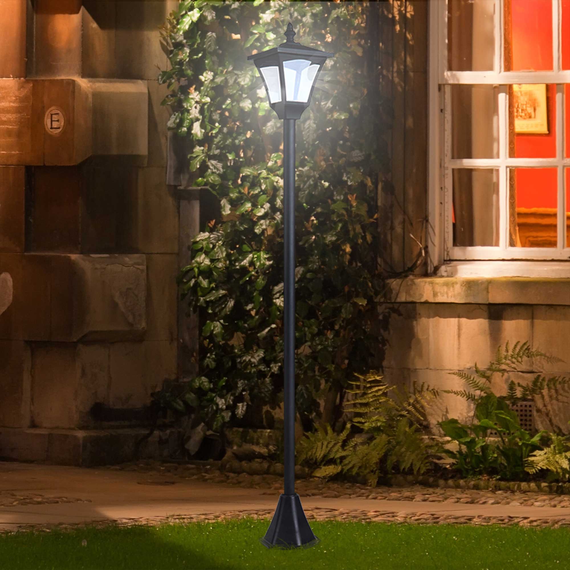 Outdoor Garden Solar Post Lamp Sensor Dimmable LED Lantern Bollard Pathway 1.2M Tall – Black - Image 2