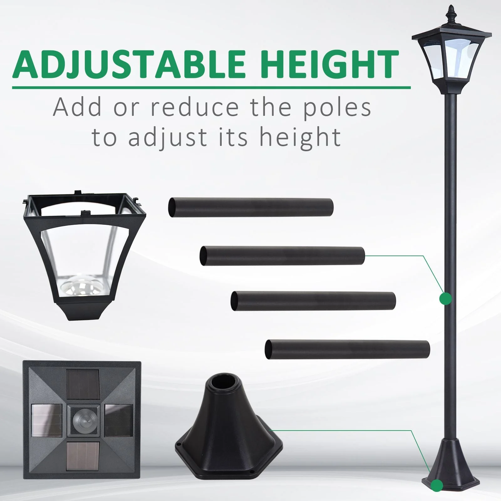 Outdoor Garden Solar Post Lamp Sensor Dimmable LED Lantern Bollard Pathway 1.2M Tall – Black - Image 6