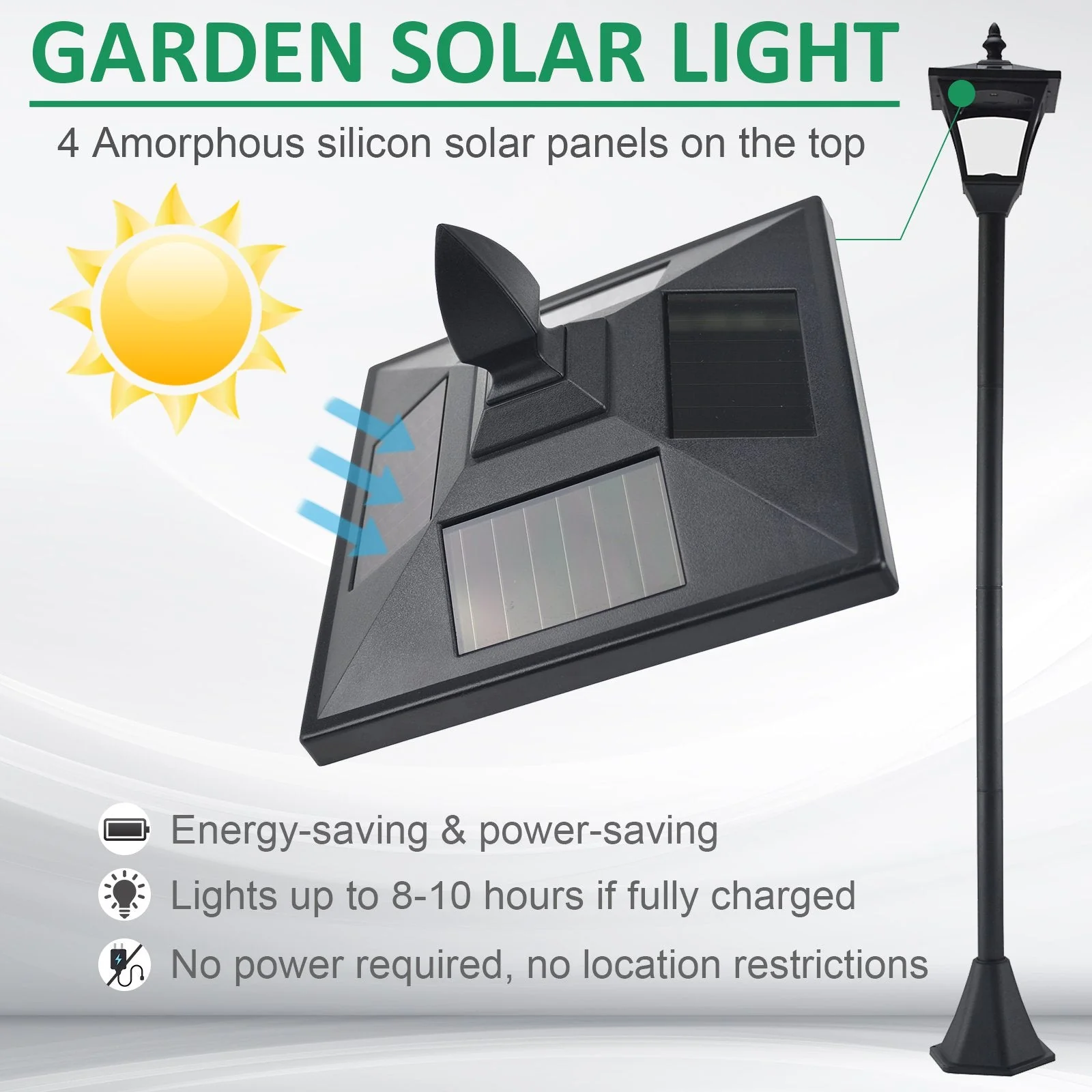 Outdoor Garden Solar Post Lamp Sensor Dimmable LED Lantern Bollard Pathway 1.6M Tall – Black - Image 4