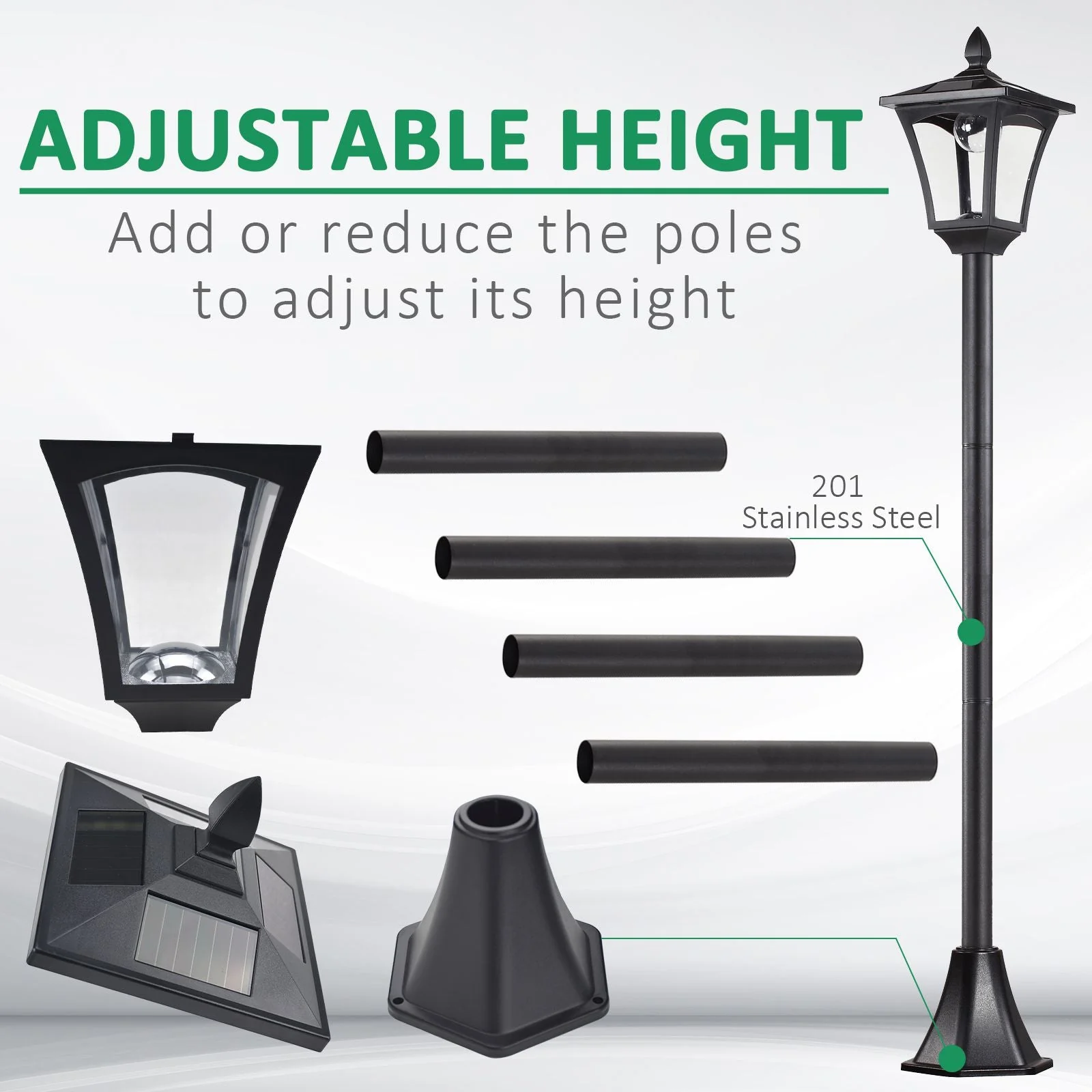 Outdoor Garden Solar Post Lamp Sensor Dimmable LED Lantern Bollard Pathway 1.6M Tall – Black - Image 6