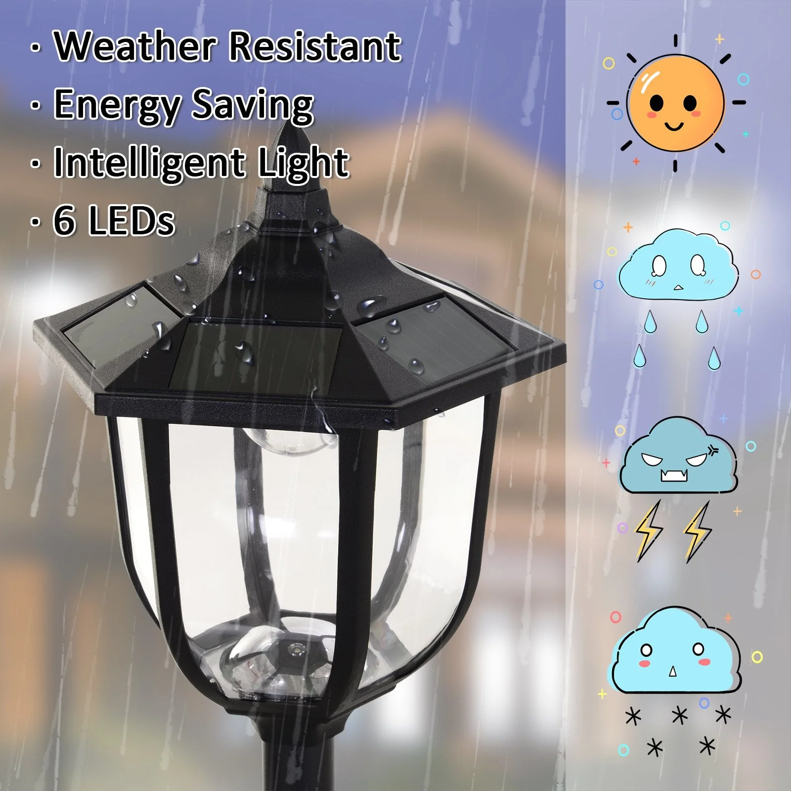 Outdoor Garden Solar Post Lamp Sensor Light LED Lantern Bollard Pathway Torch Light 1.77m Tall - Image 5