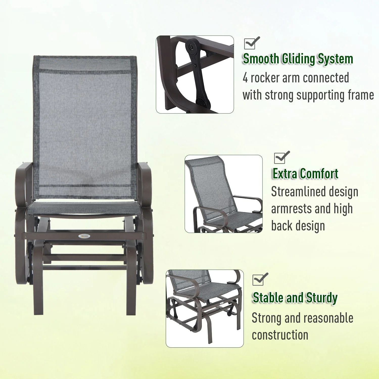 Outdoor Gliding Rocking Chair with Sturdy Metal Frame Garden Comfortable Swing Chair - Image 5