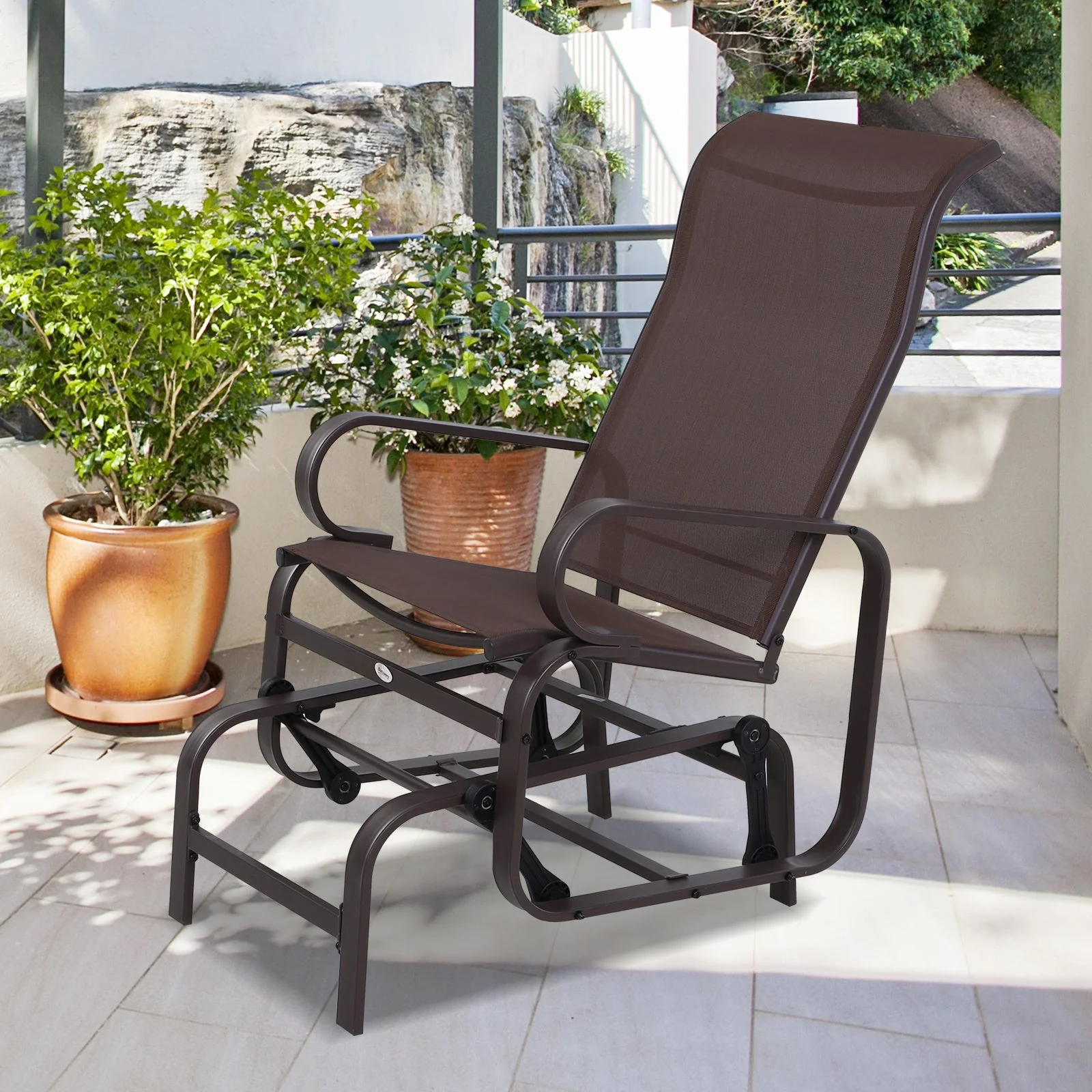 Outdoor Gliding Rocking Chair with Sturdy Metal Frame Garden Comfortable Swing Chair for Patio - Image 2