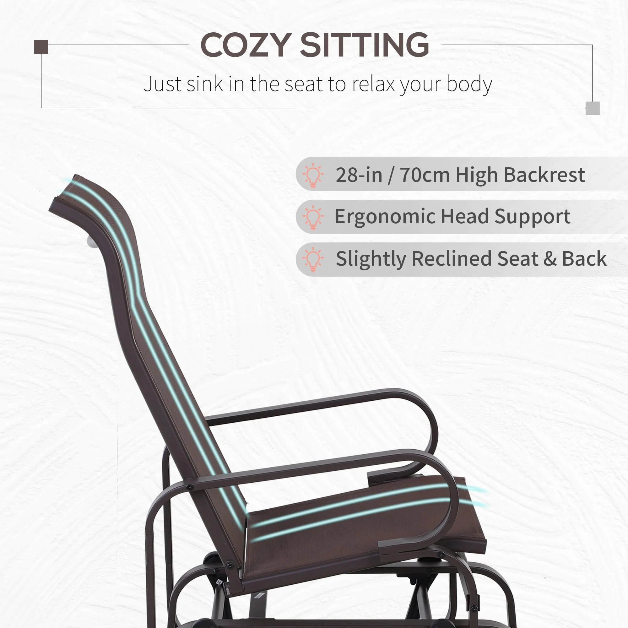 Outdoor Gliding Rocking Chair with Sturdy Metal Frame Garden Comfortable Swing Chair for Patio - Image 5
