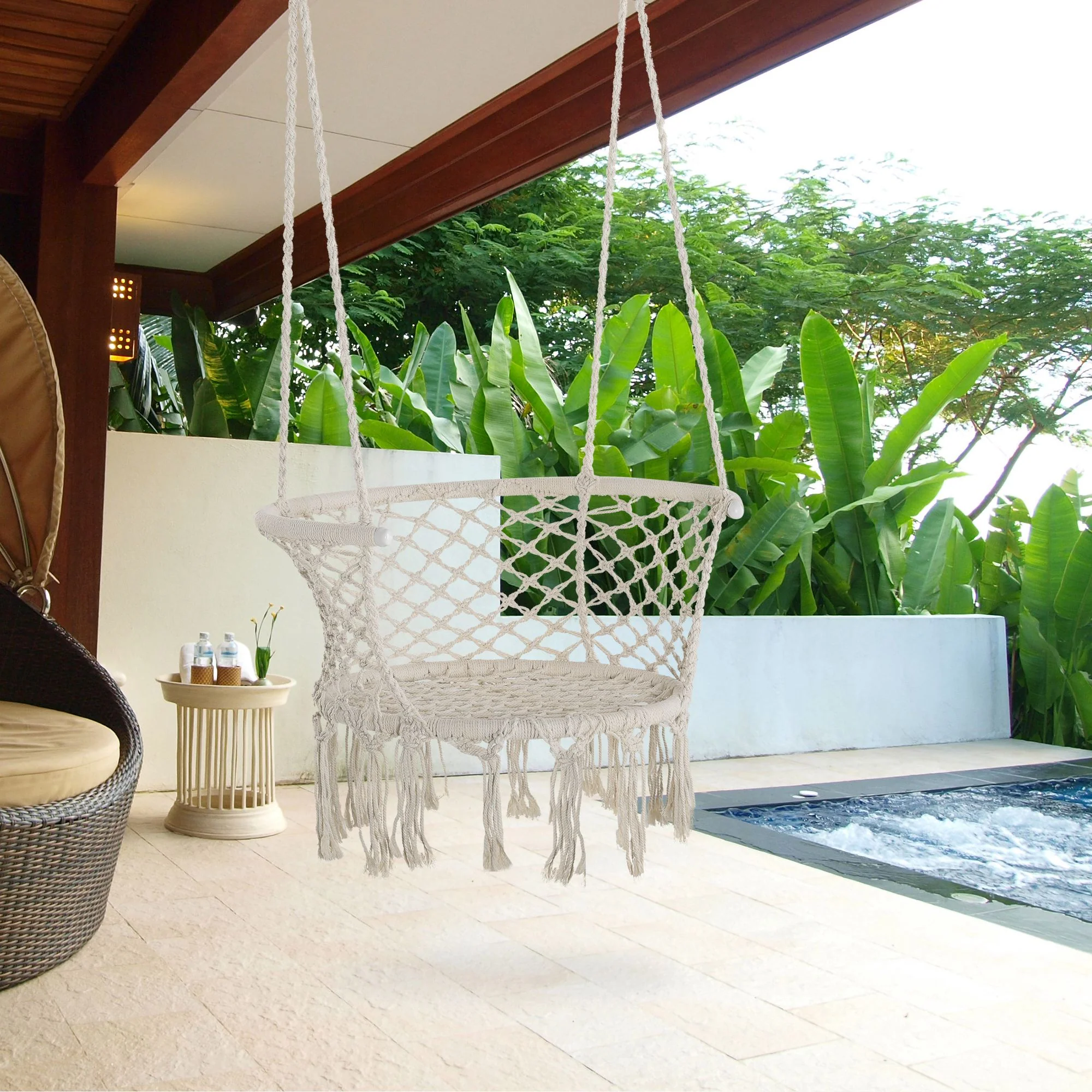 Outdoor Hanging Rope Chair with Cotton Rope - Image 2