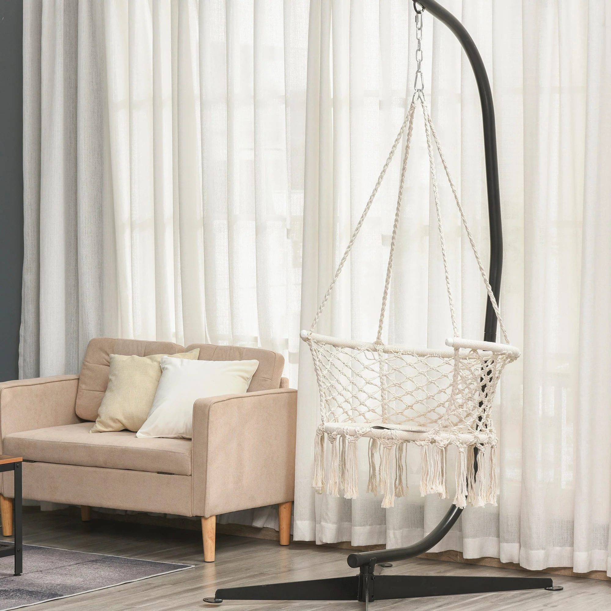 Outdoor Hanging Rope Chair with Cotton Rope - Image 4
