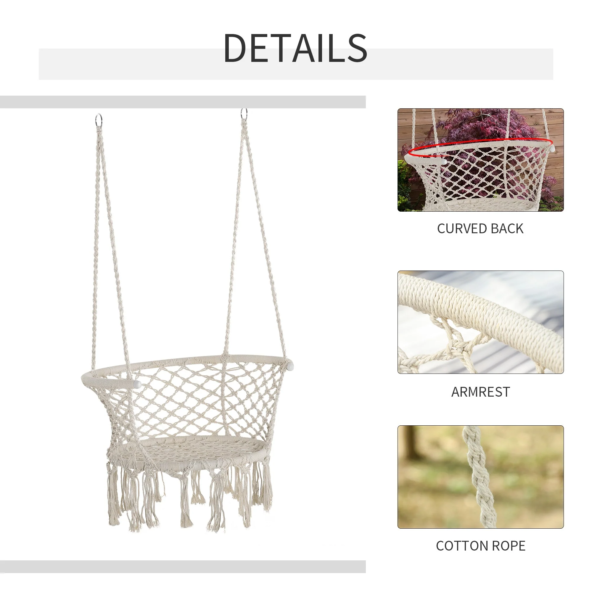 Outdoor Hanging Rope Chair with Cotton Rope - Image 5