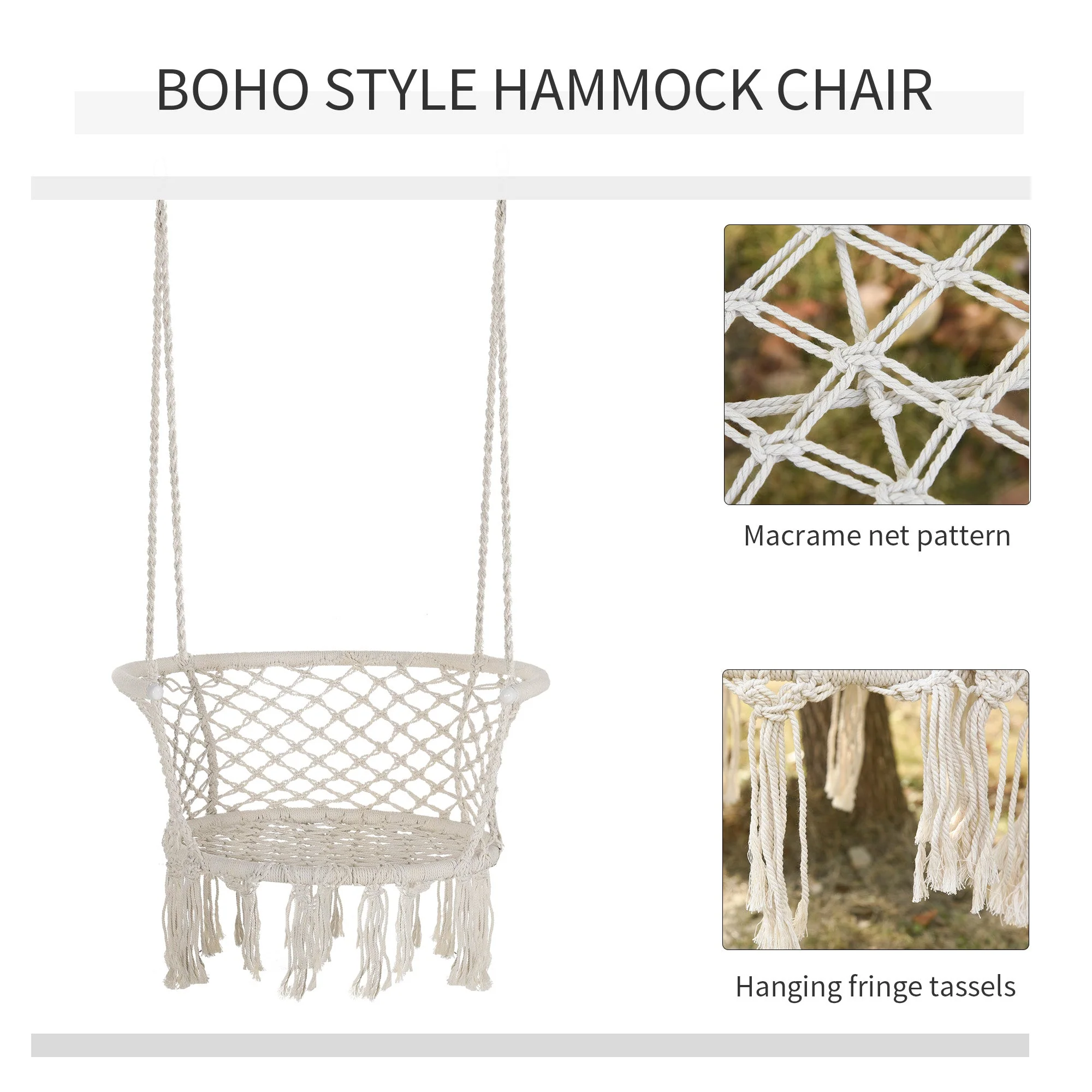 Outdoor Hanging Rope Chair with Cotton Rope - Image 6