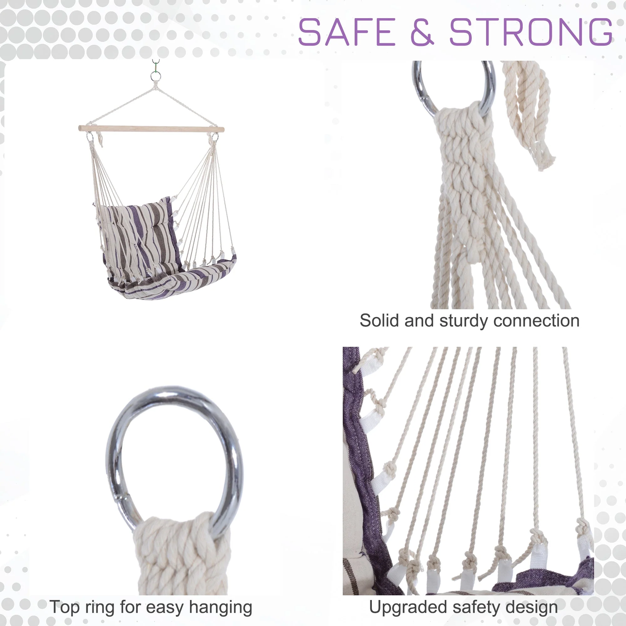 Outdoor Hanging Rope Chair with Soft Padded Seat & Backrest - Image 5