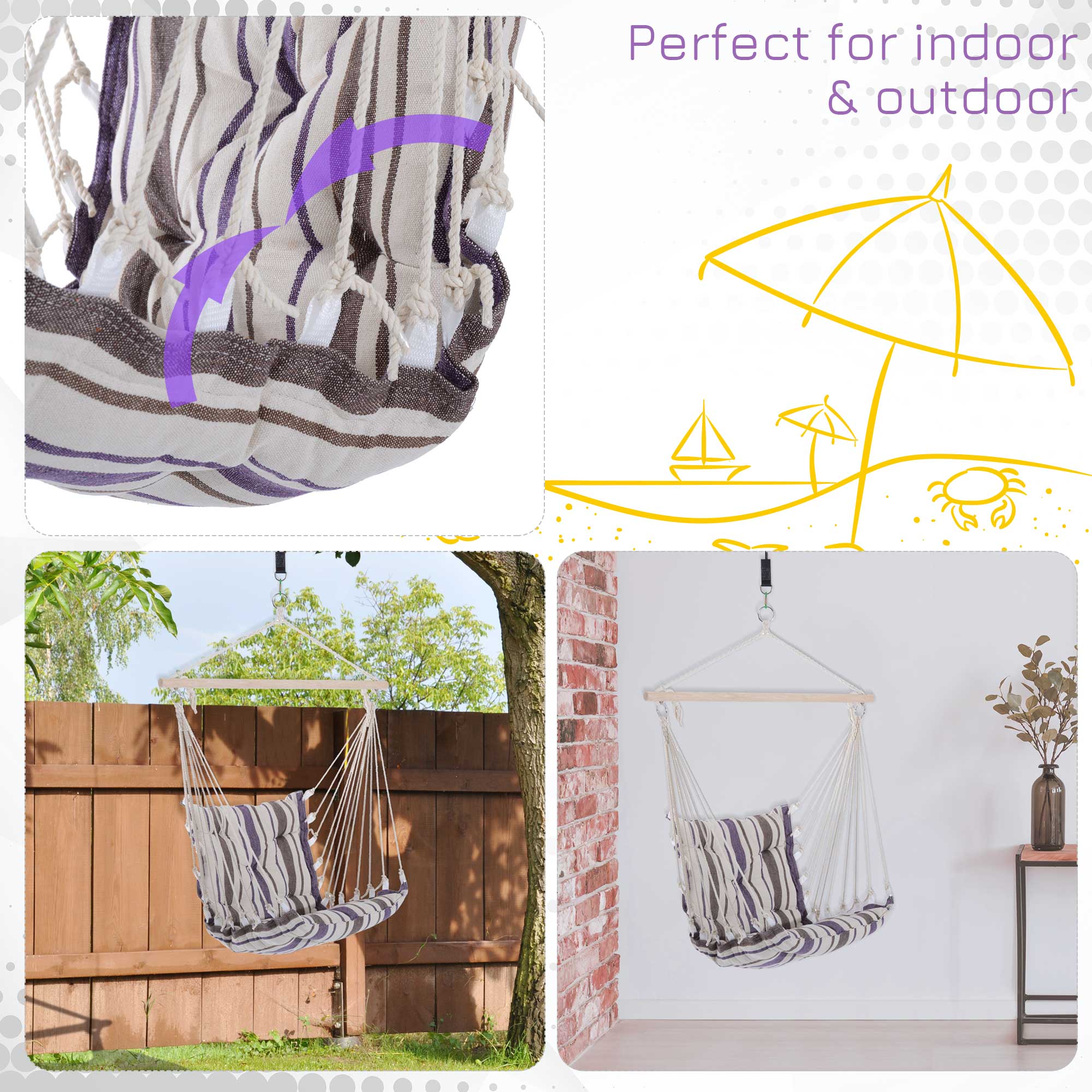 Outdoor Hanging Rope Chair with Soft Padded Seat & Backrest - Image 6
