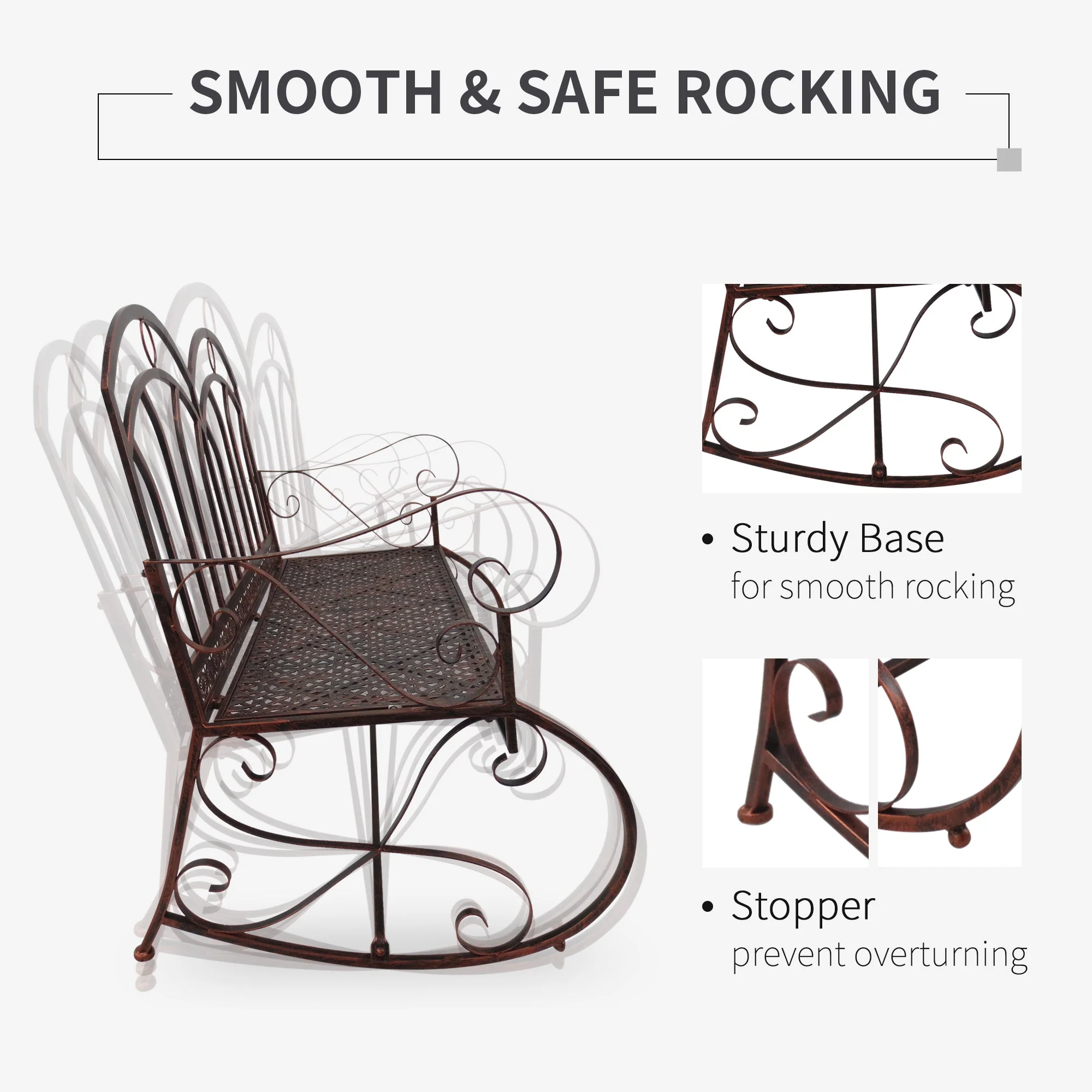 Outdoor Iron Rocking Chair-Bronze Red - Image 4