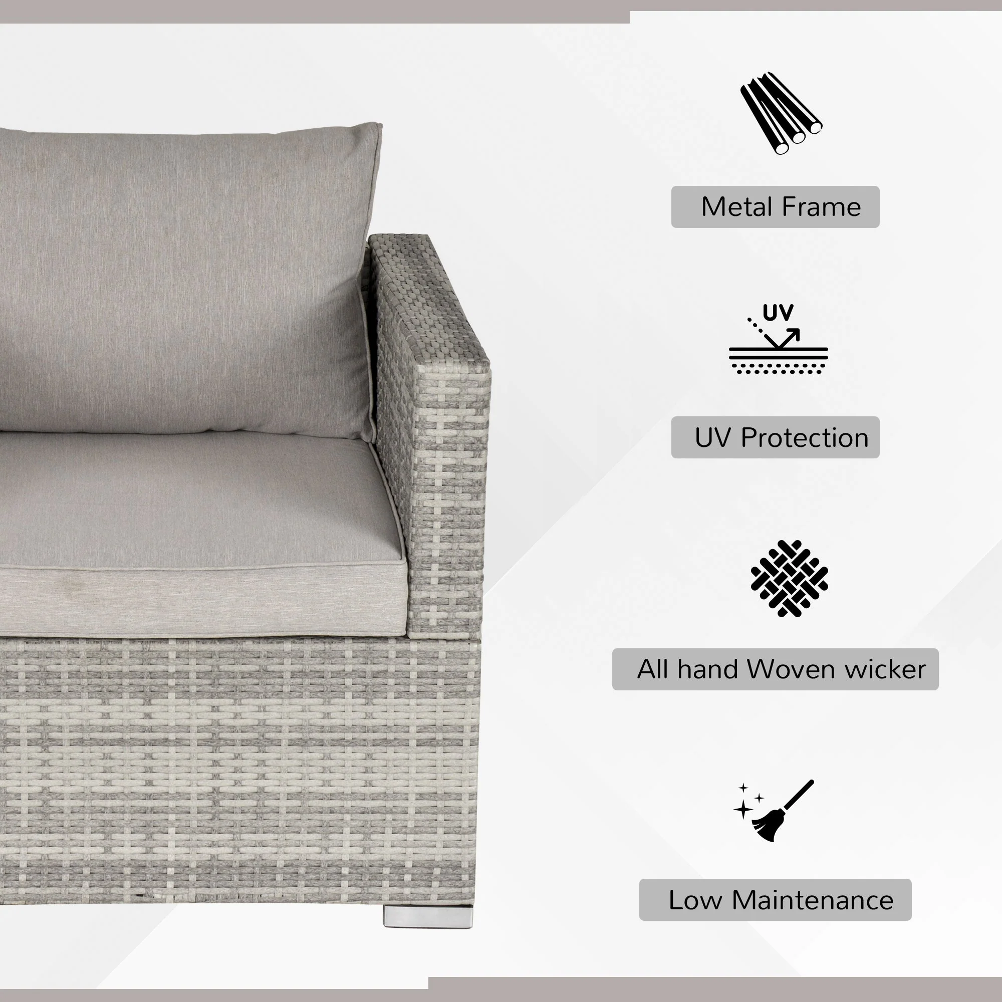 Outdoor Patio Furniture Single Rattan Sofa Chair Padded Cushion All Weather for Garden Poolside Balcony Grey - Image 4