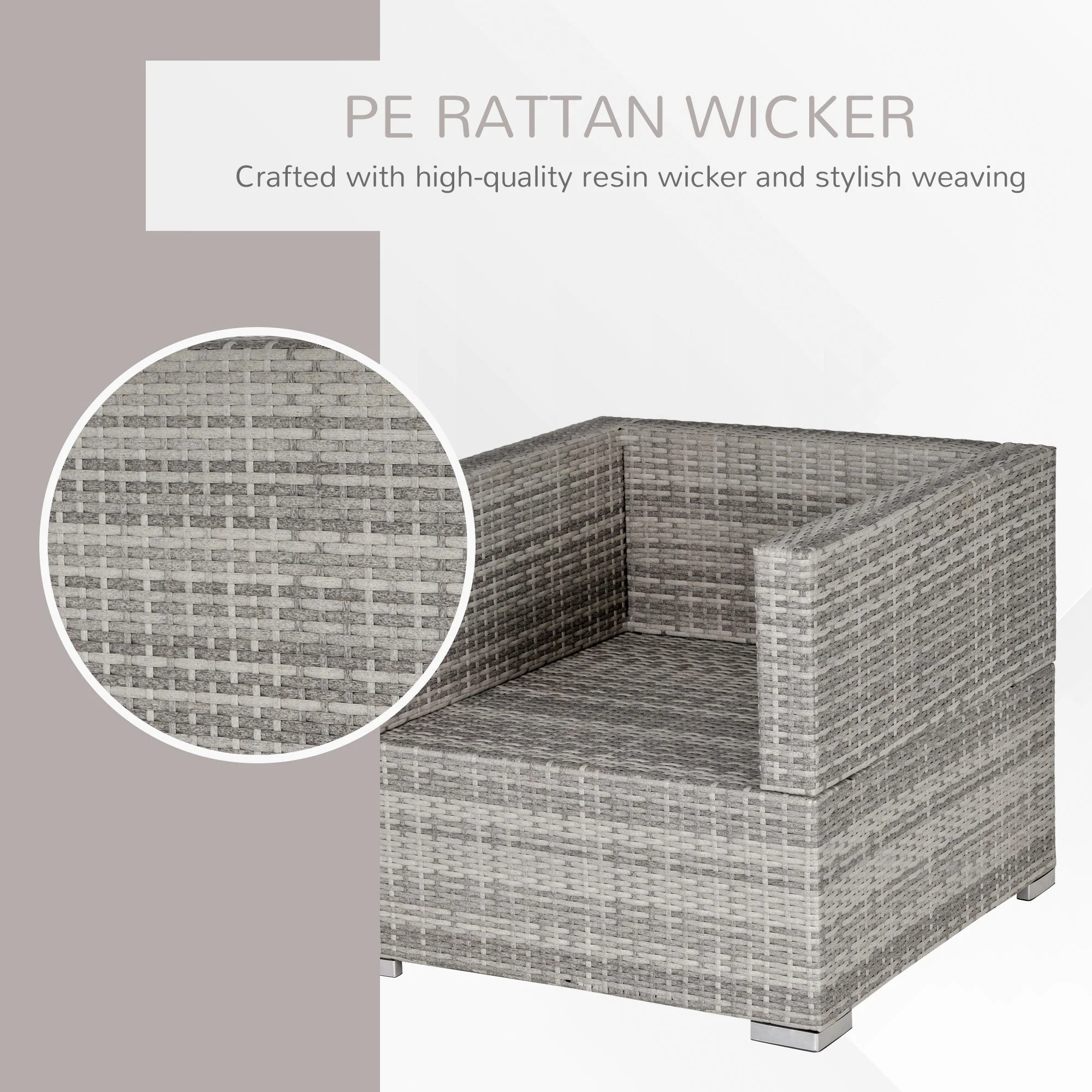 Outdoor Patio Furniture Single Rattan Sofa Chair Padded Cushion All Weather for Garden Poolside Balcony Grey - Image 5