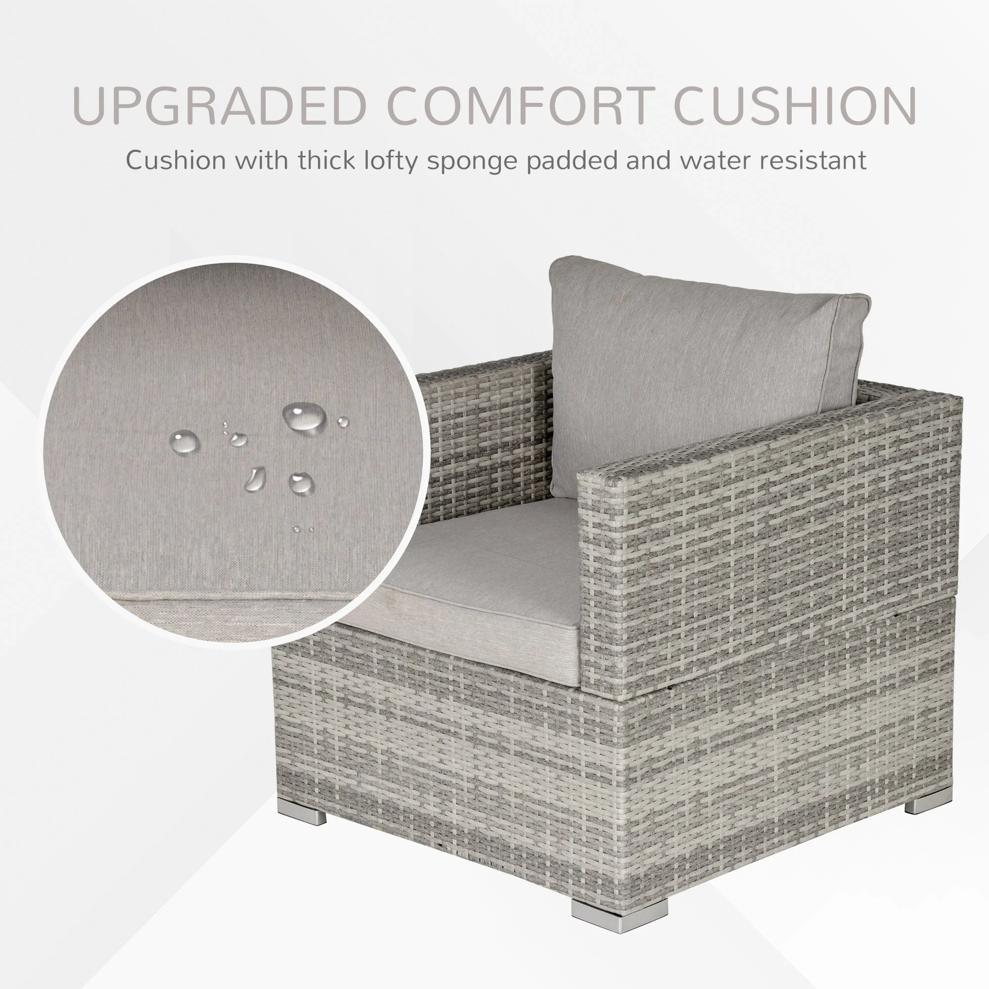 Outdoor Patio Furniture Single Rattan Sofa Chair Padded Cushion All Weather for Garden Poolside Balcony Grey - Image 6
