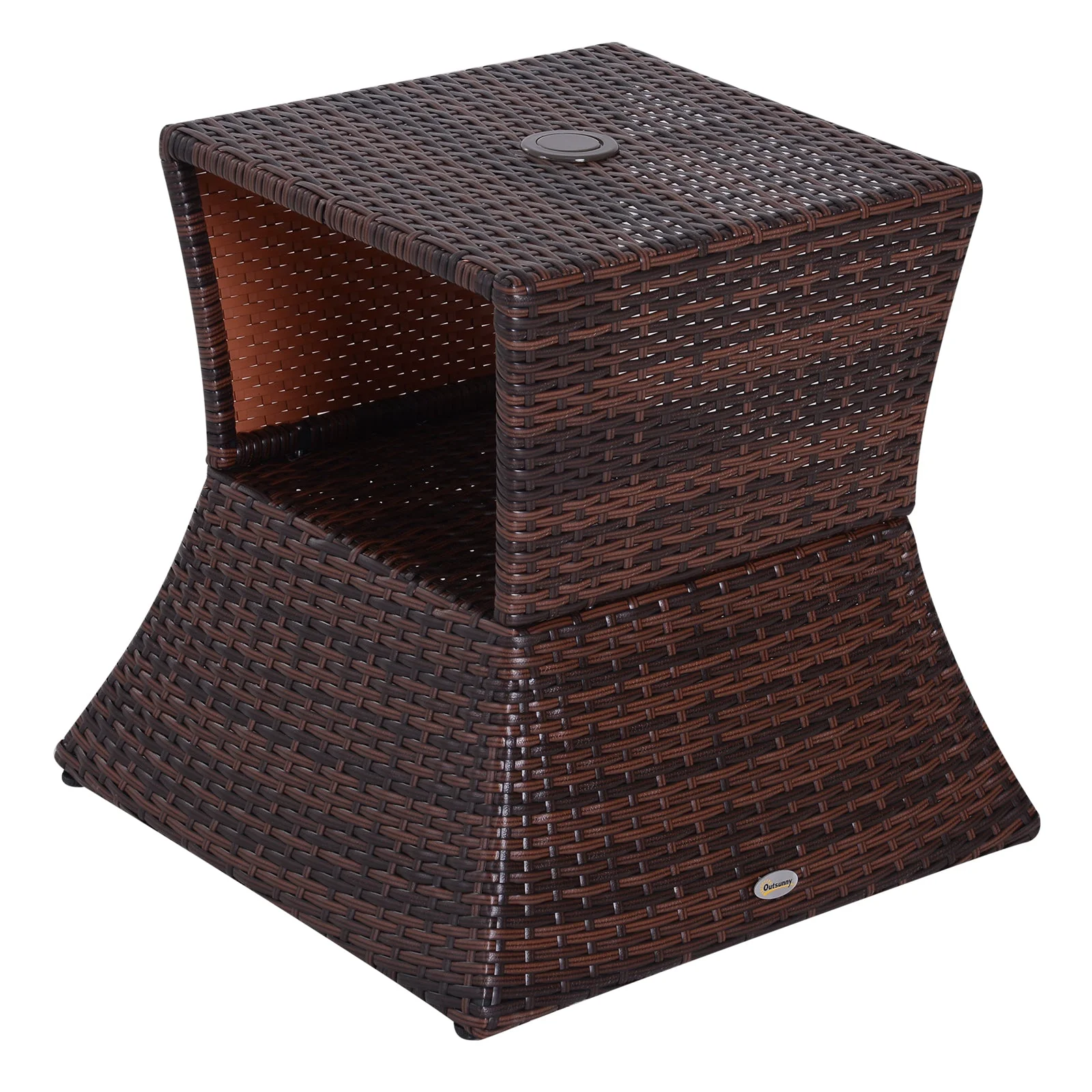 Outdoor Patio Rattan Wicker Coffee Table Bistro Side Table w/ Umbrella Hole and Storage Space - Image 7