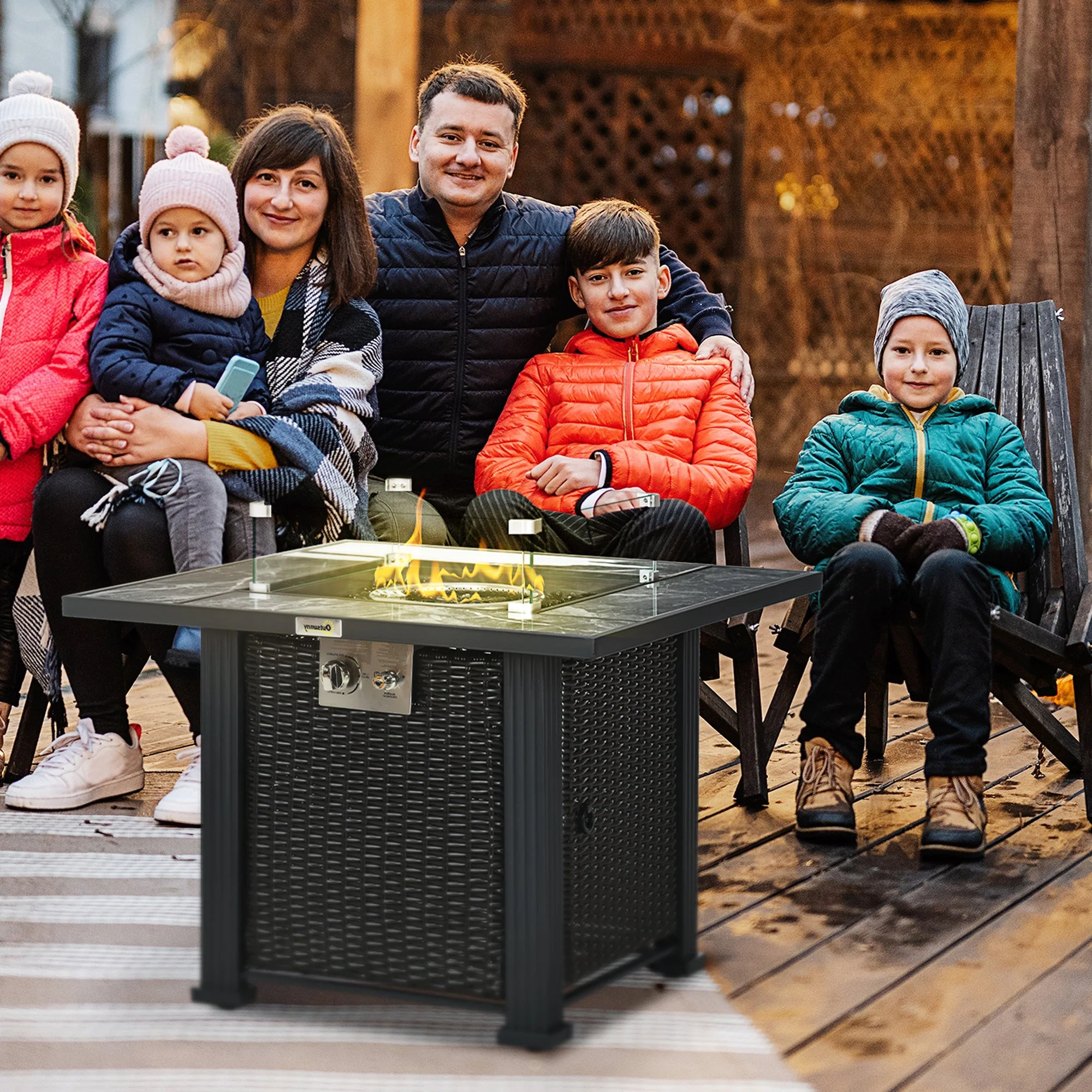 Outdoor PE Rattan Gas Fire Pit Table - Image 2