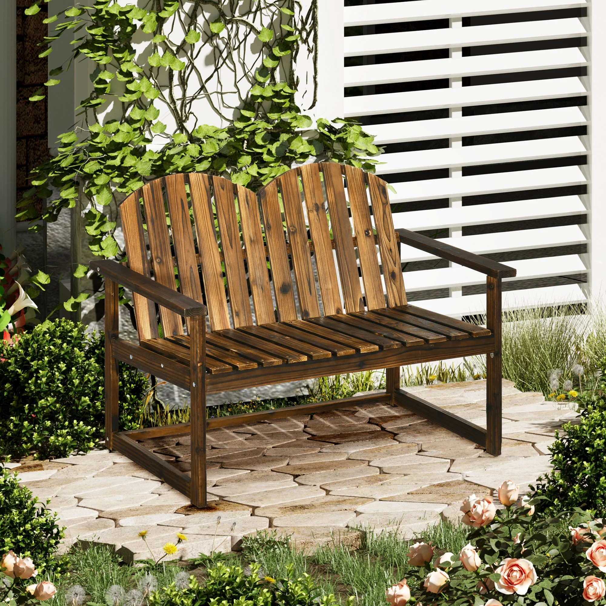 Outdoor Wooden Garden Bench - Image 2