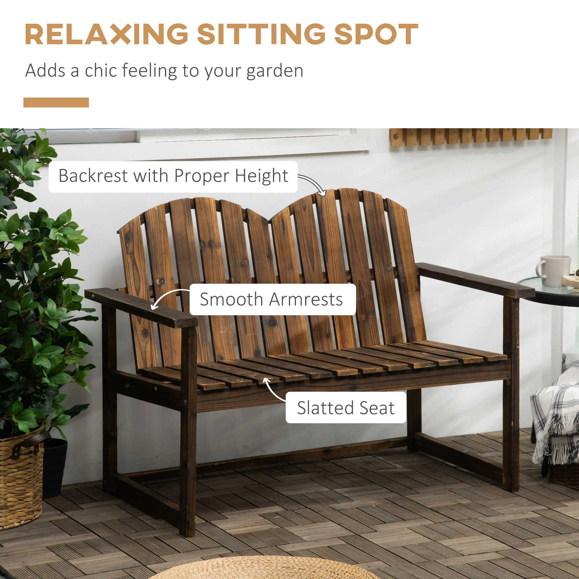 Outdoor Wooden Garden Bench - Image 4