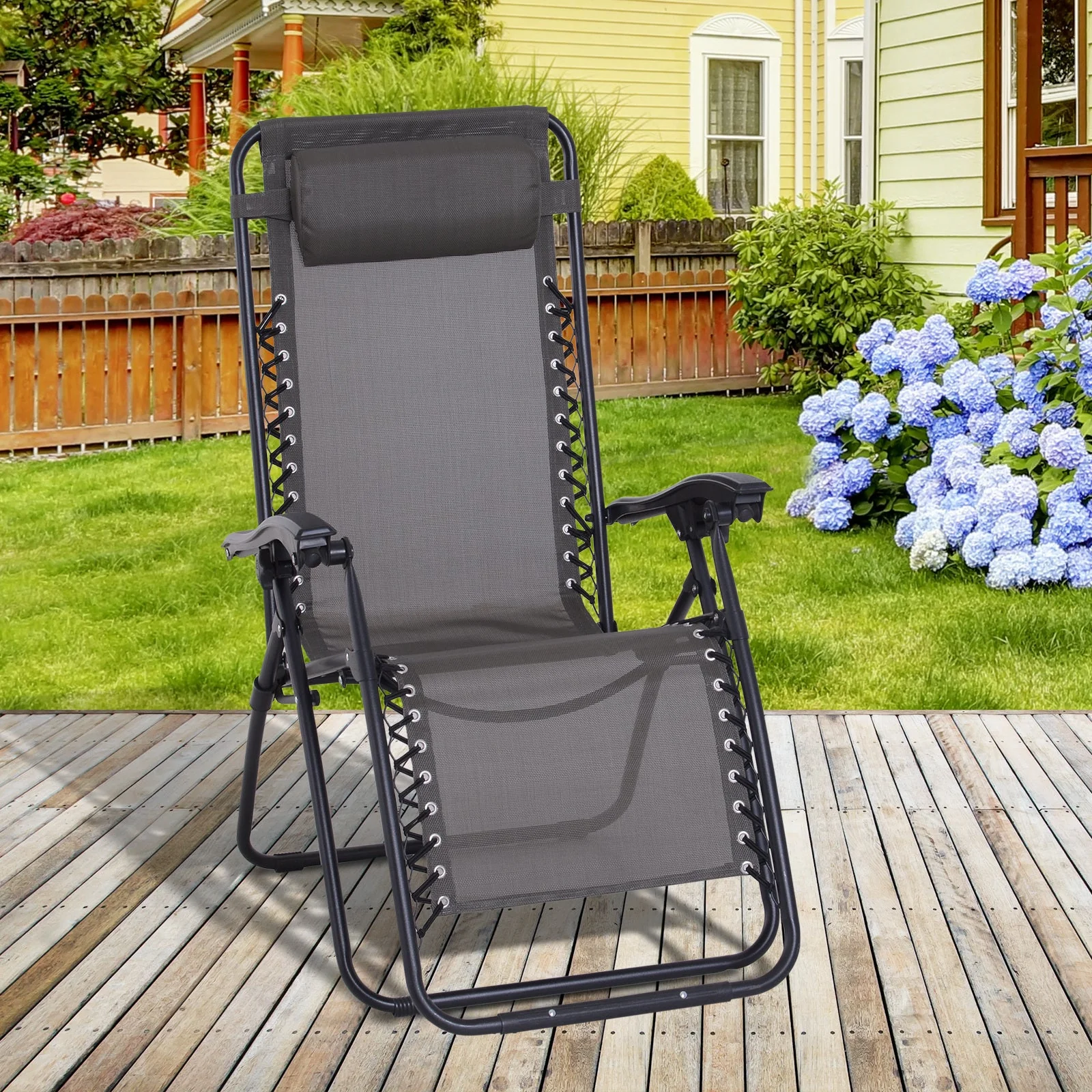 Outdoor Zero Gravity Chair w/ Head Pillow for Patio Decking Gardens Camping Grey - Image 2