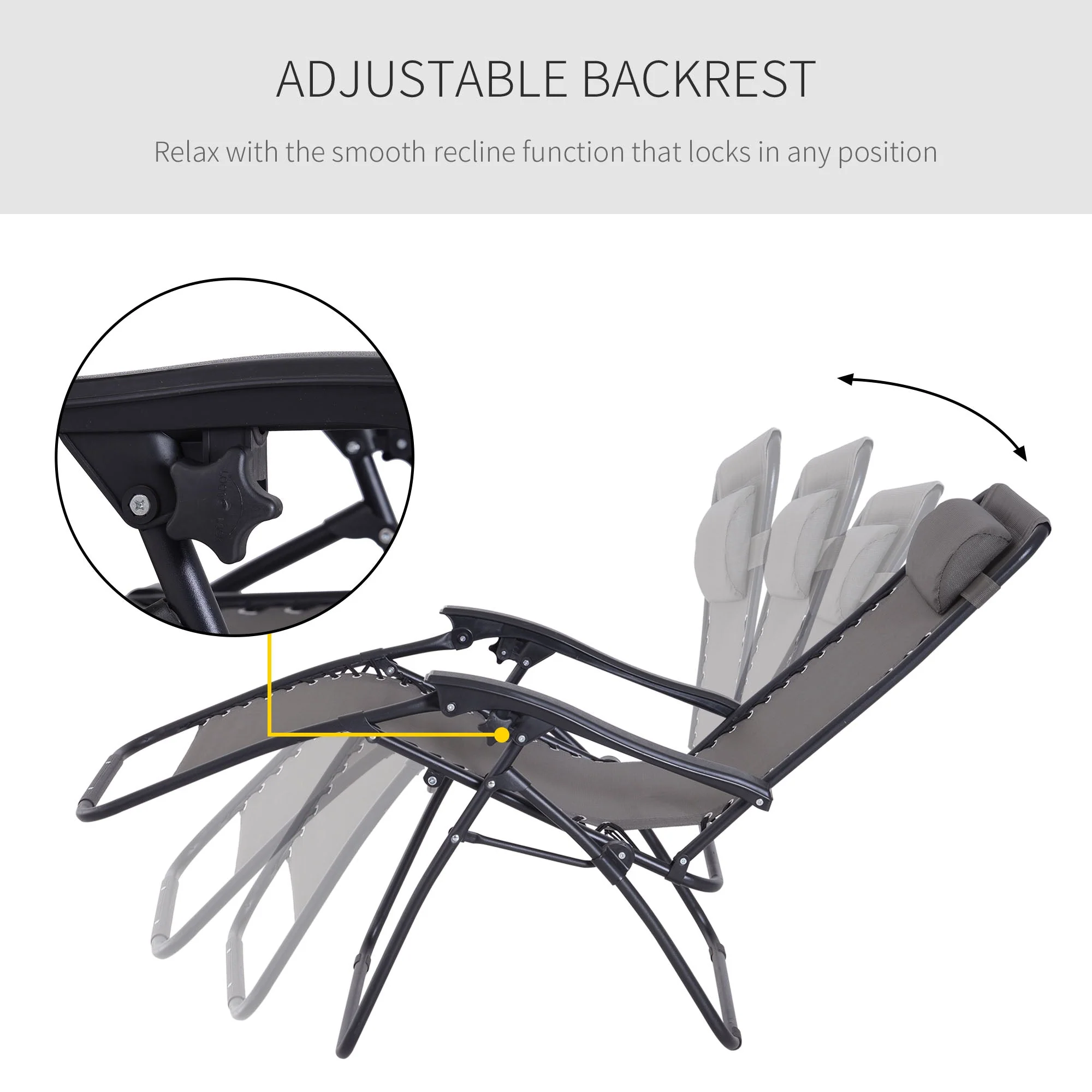 Outdoor Zero Gravity Chair w/ Head Pillow for Patio Decking Gardens Camping Grey - Image 6